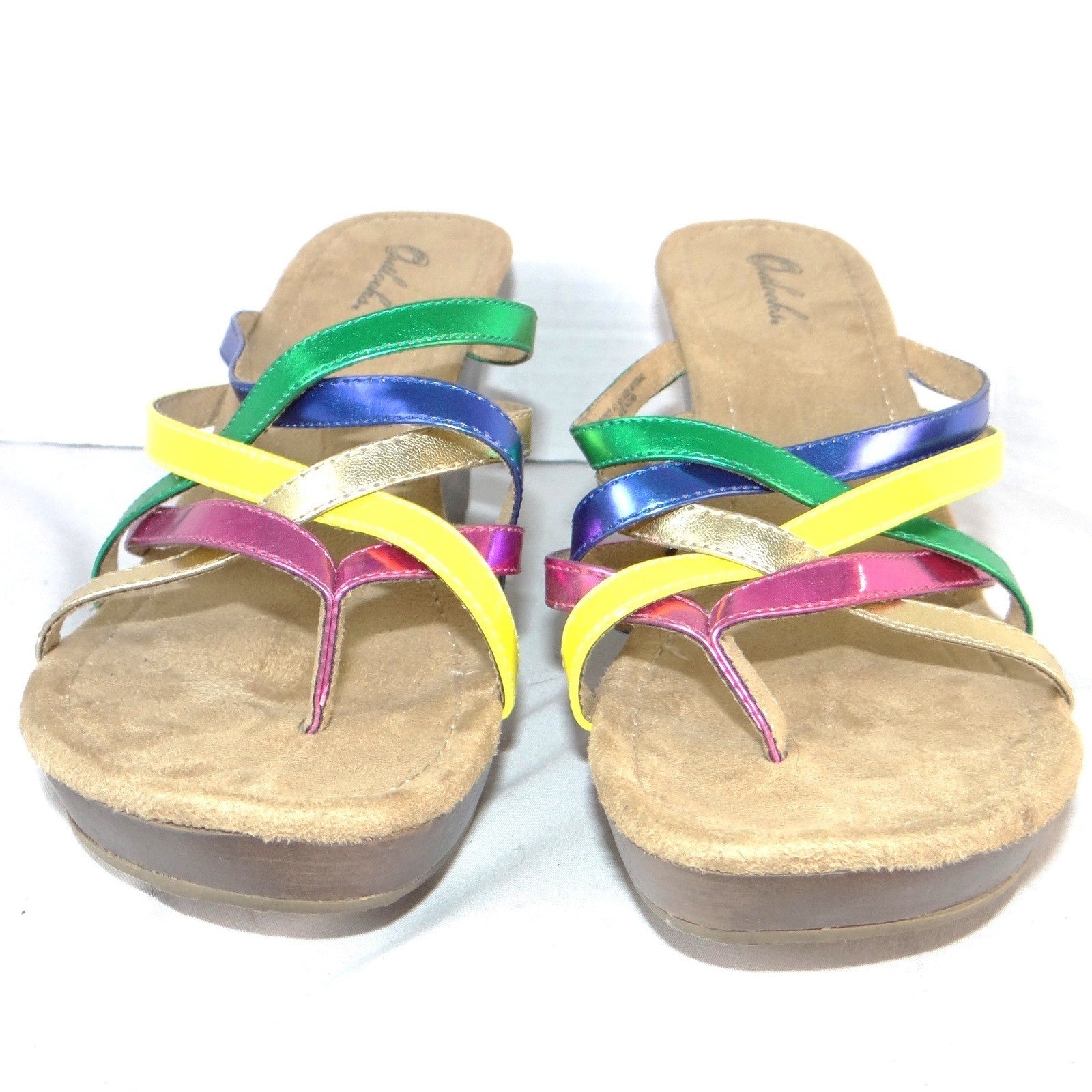 Outlooks Nolan Womens 10M Multi Color Metallic Strappy Wedge Sandals