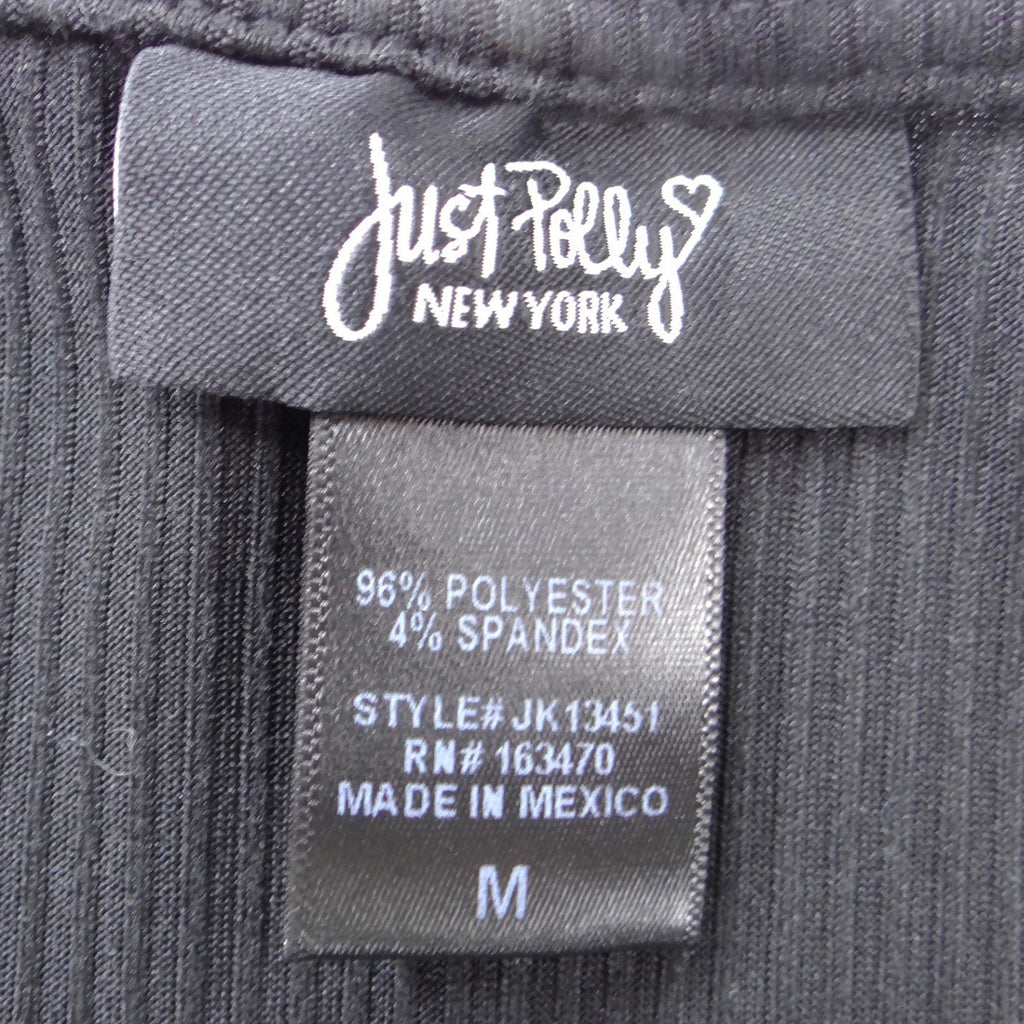 Just Polly Black Ribbed Sweetheart Notched Handkerchief Hem Top JK13451 Mens M