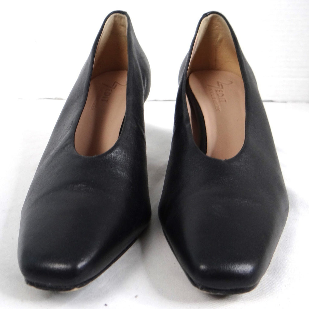 27 Edit Naturalizer Womens Black Leather Square Toe Kitten Heel Pumps Size 9.5