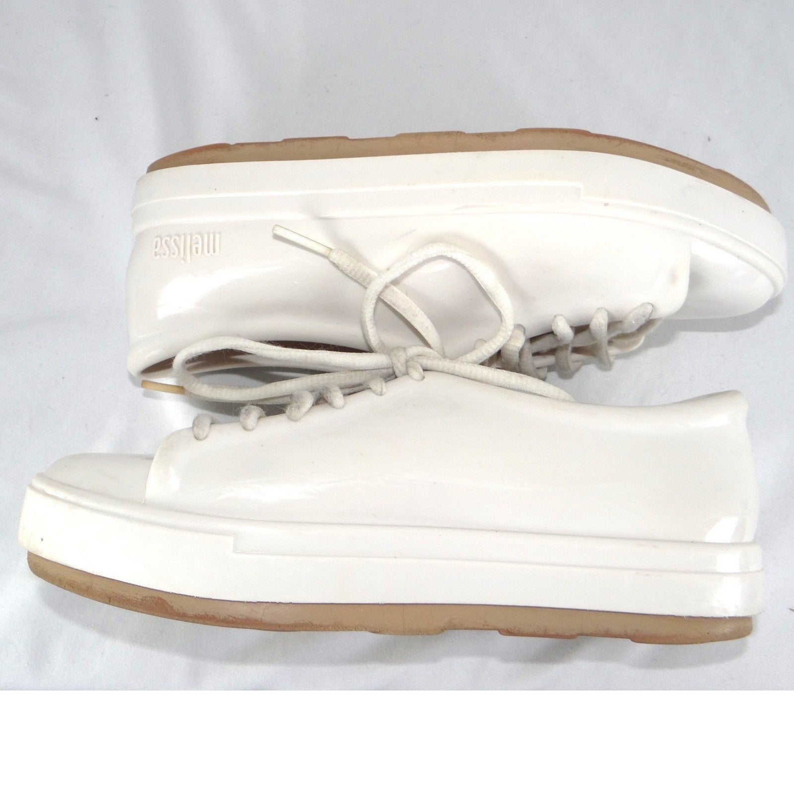 Melissa Be Women White Melflex PVC Platform Jelly Sneakers Lace Up Shoes