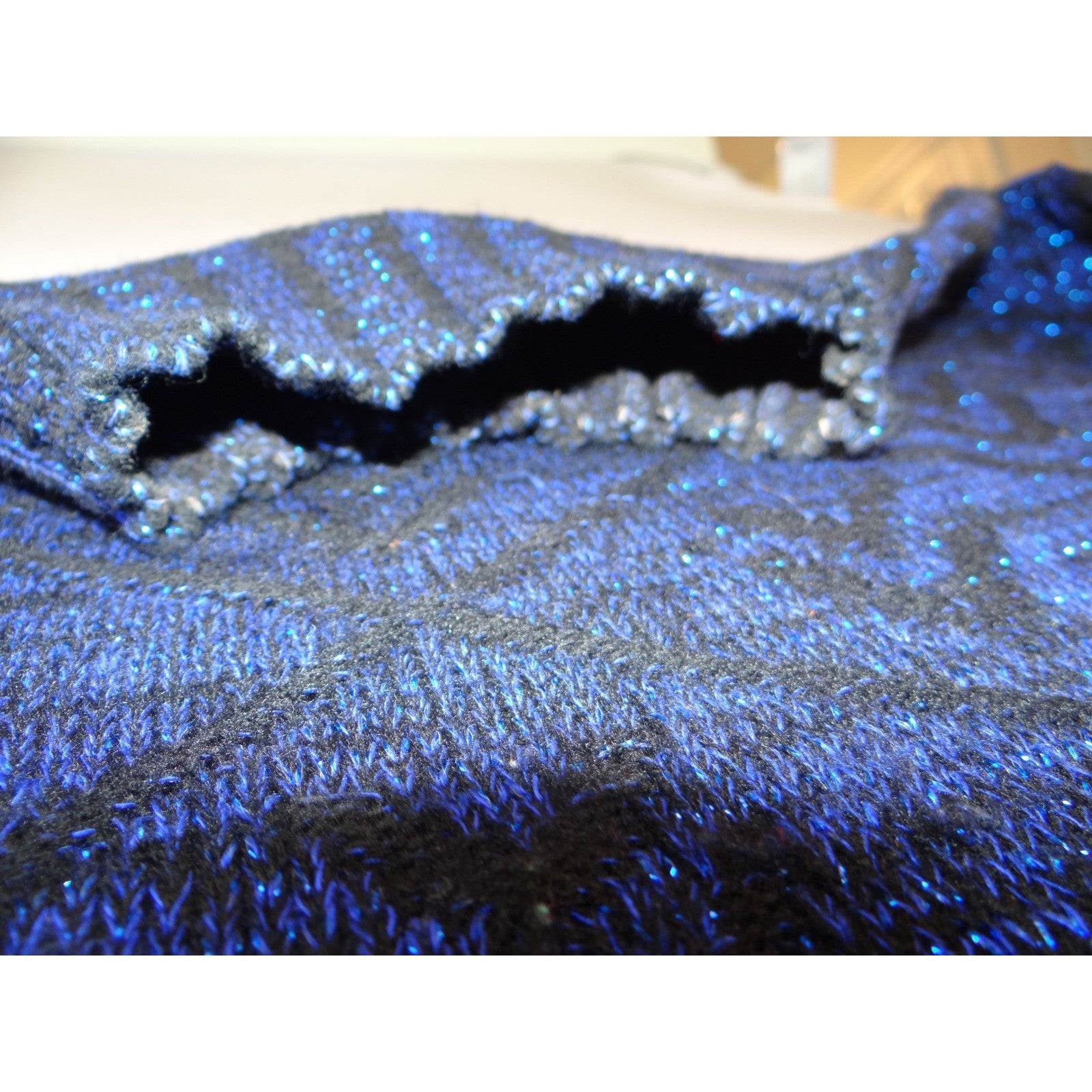 Vintage PRIVATE EYES Sparkle Blue Black Geometric Mock Neck Knit Sweater Women's
