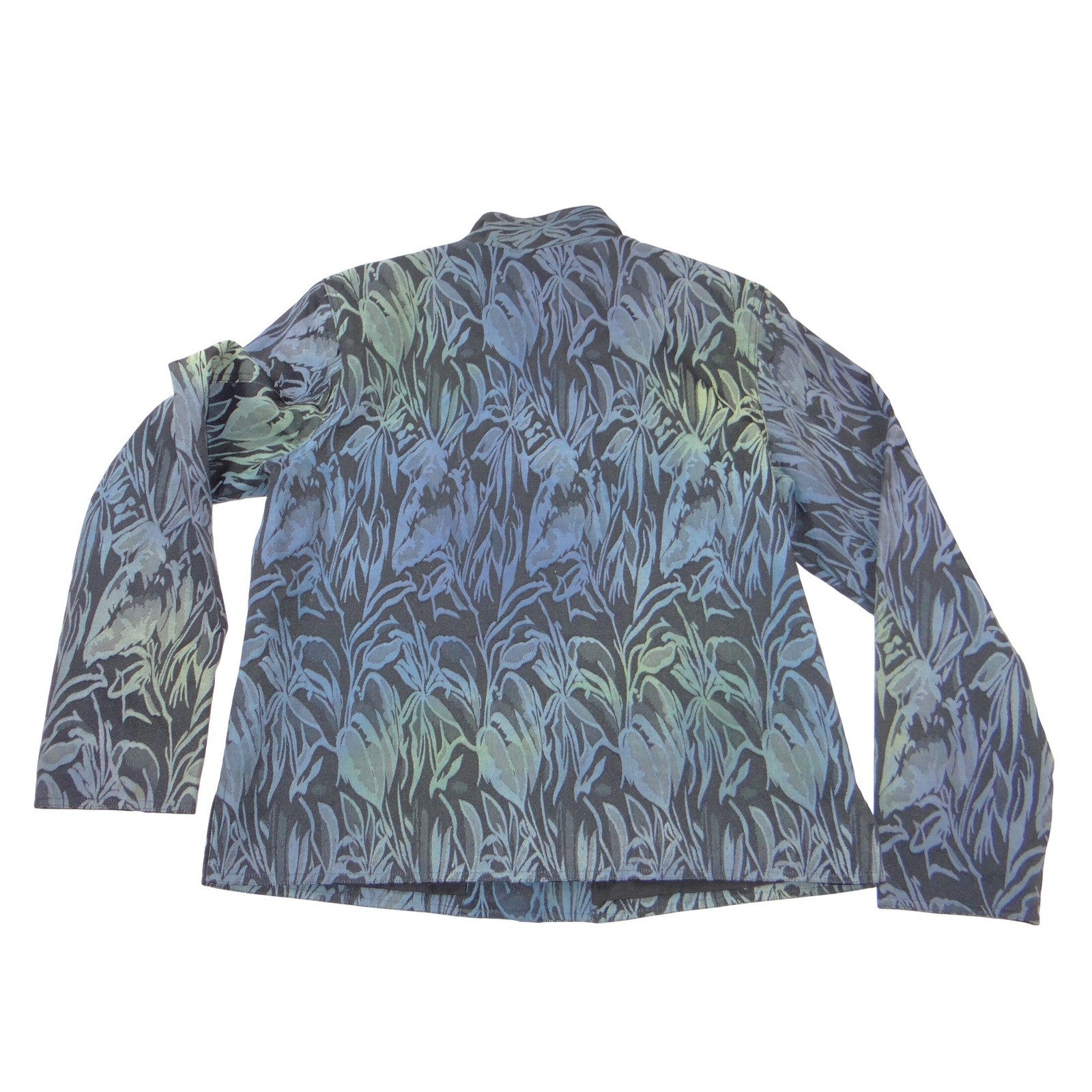 VTG Coldwater Creek Womens Blue Botanical Jacquard Mandarin Collar Jacket Size M
