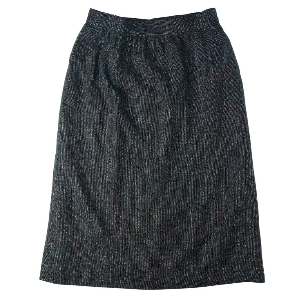 VTG Womens Plaid Tweed Maxi Skirt Dark Multi Color Classic Tailored Knee Length