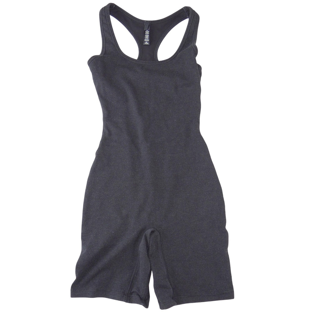 Womens Charcoal Black Racerback Athletic Romper Unitard Bodysuit XS