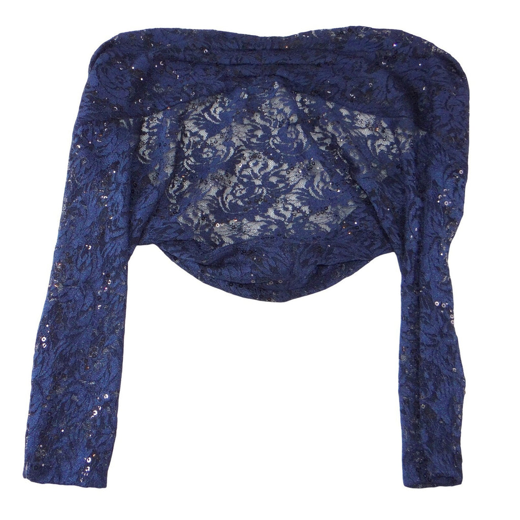 NWT-Tahari Arthur S. Levine Navy Blue Floral Lace Sequin Shrug Bolero Jacket S