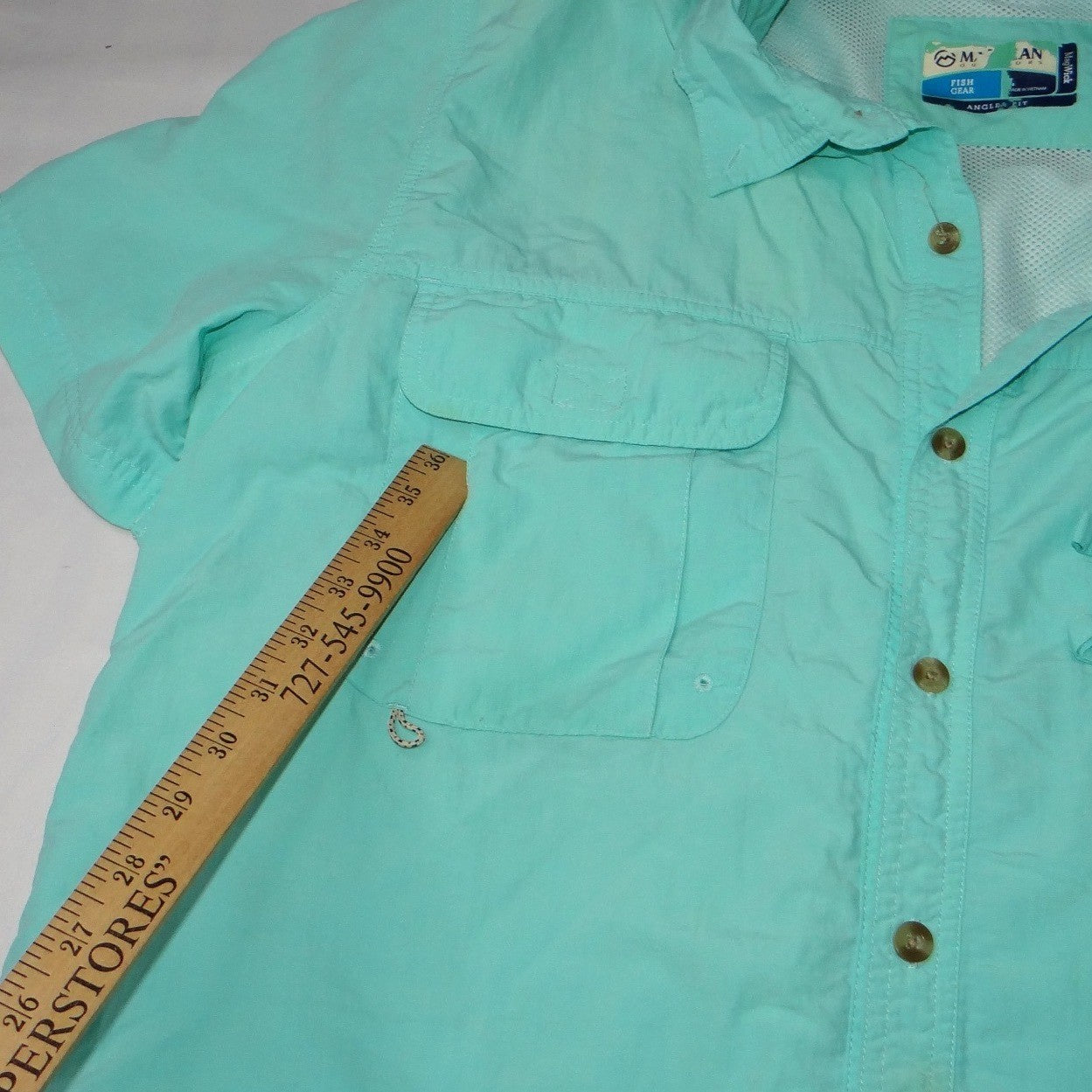 Vintage Magellan Outdoors Mens Teal Short Sleeve Button Up Fishing Shirt Large