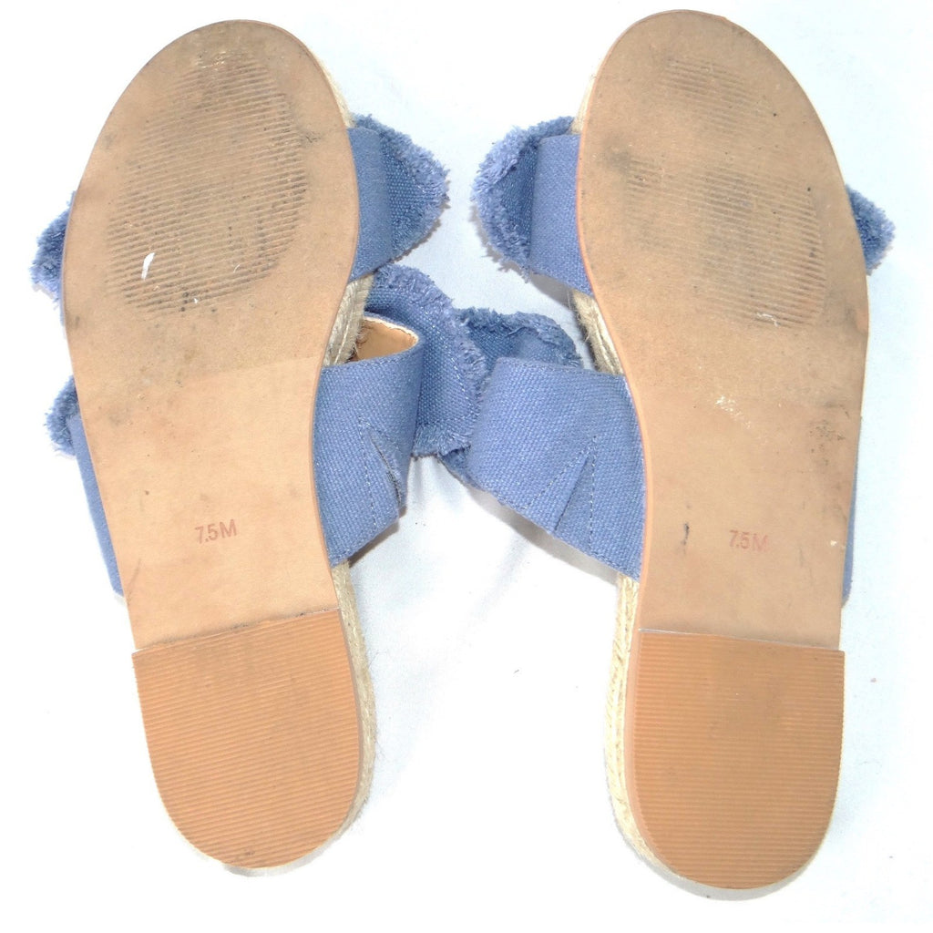 B Blass Womens Blue Frayed Bow Espadrille Slide Sandals Flat Jute Size 7.5M 38