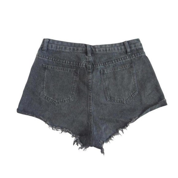 SHEIN Womens High Waisted Distressed Denim Shorts Washed Black Raw Hem Size M