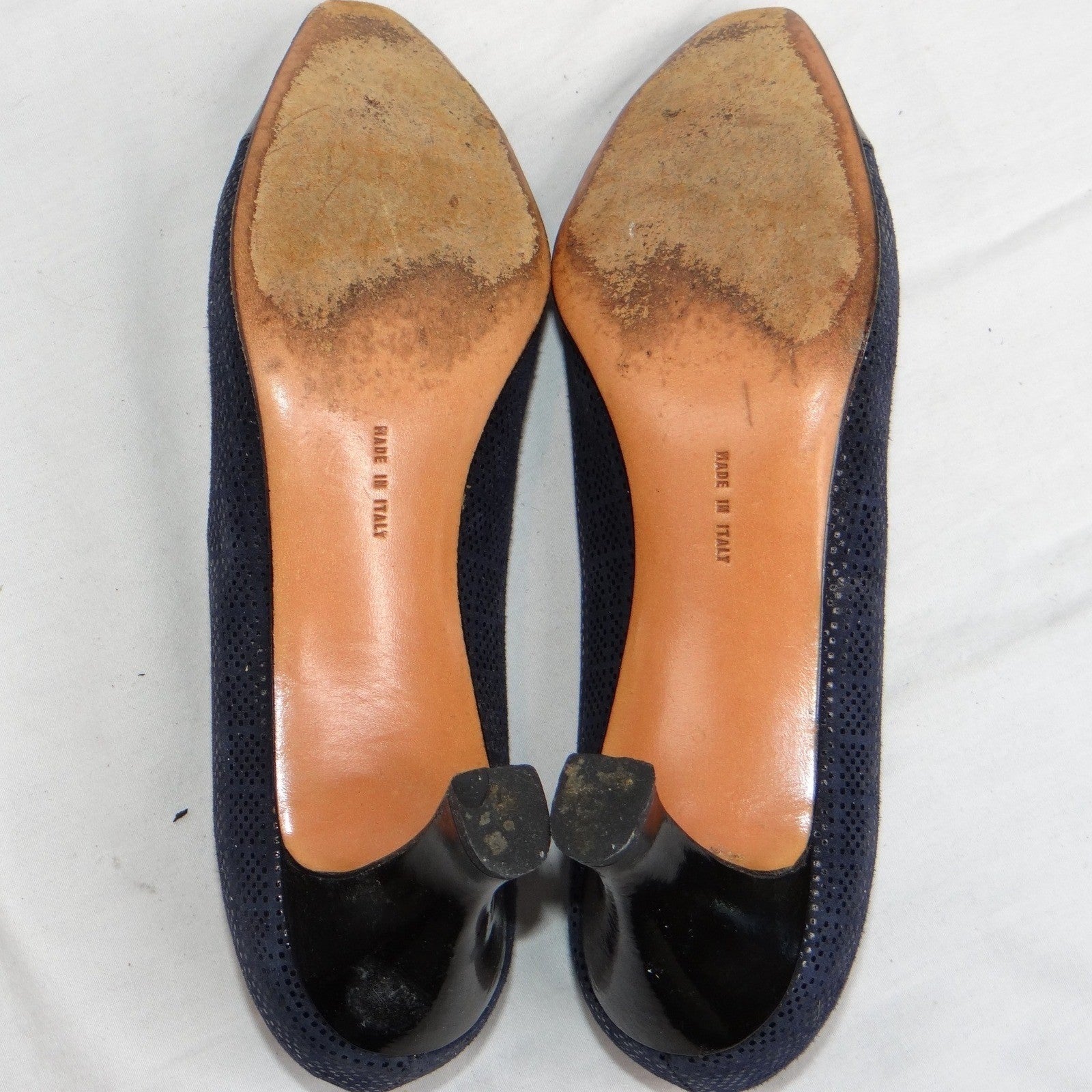 Salvatore Ferragamo Navy Suede Cap Toe Block Heel Pumps Shoes Womens Size 9 AA