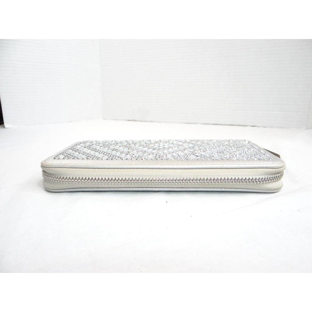 Sparkling Silver Rhinestone Zip Around Wallet Clutch for Women