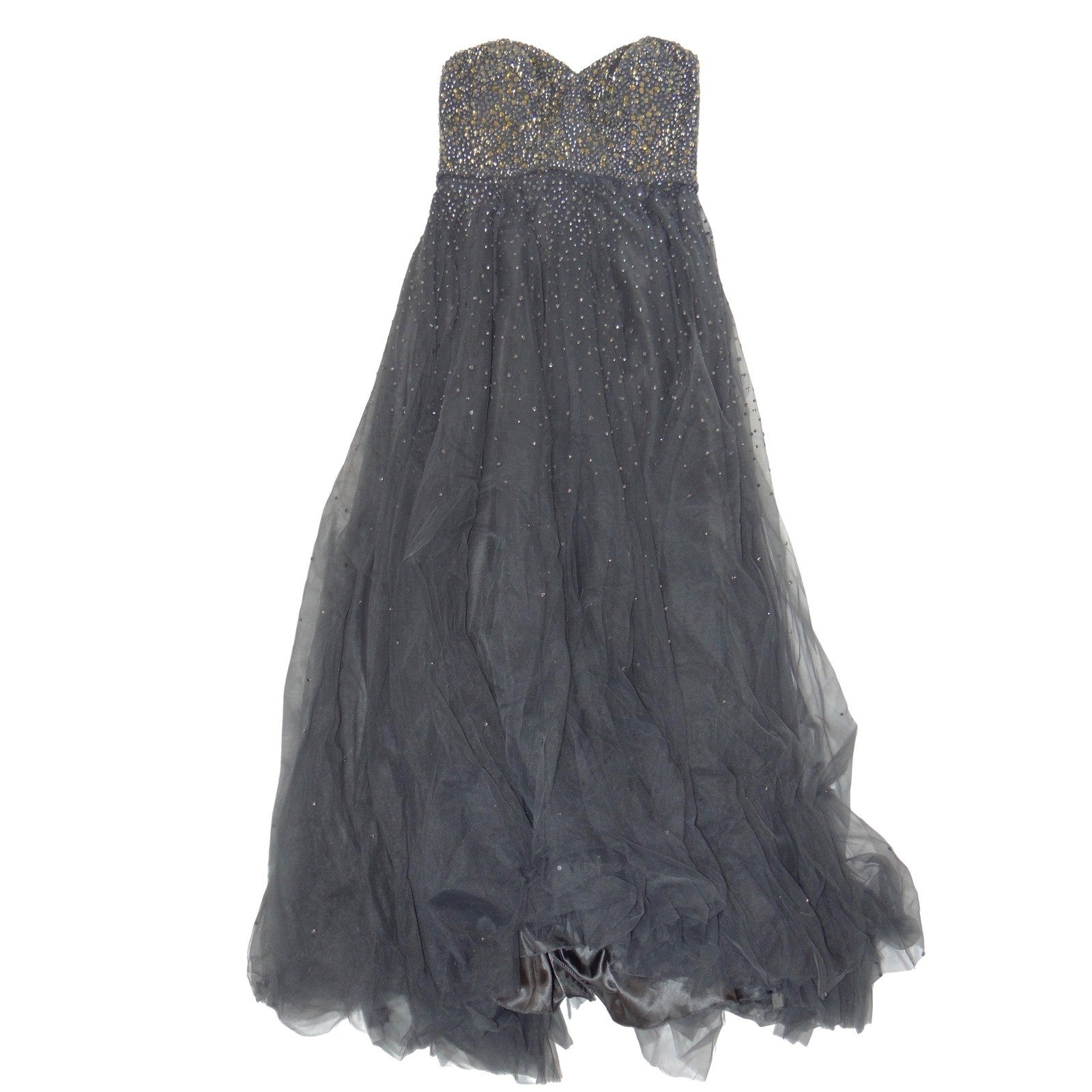La Femme Charcoal Grey Tulle Beaded Strapless Prom Formal Gown Dress Size 12