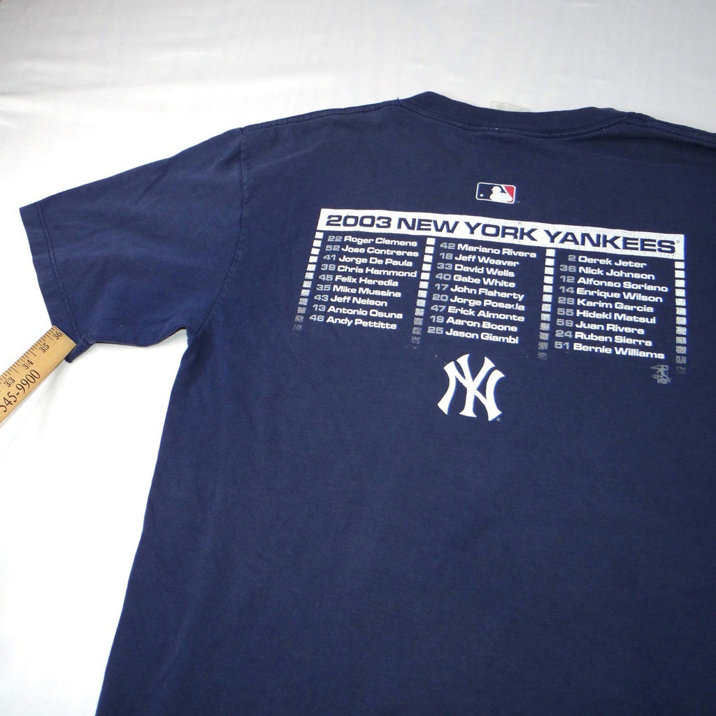 Majestic MLB 2003 Playoffs New York Yankees Baseball TShirt Mens Read Distressed