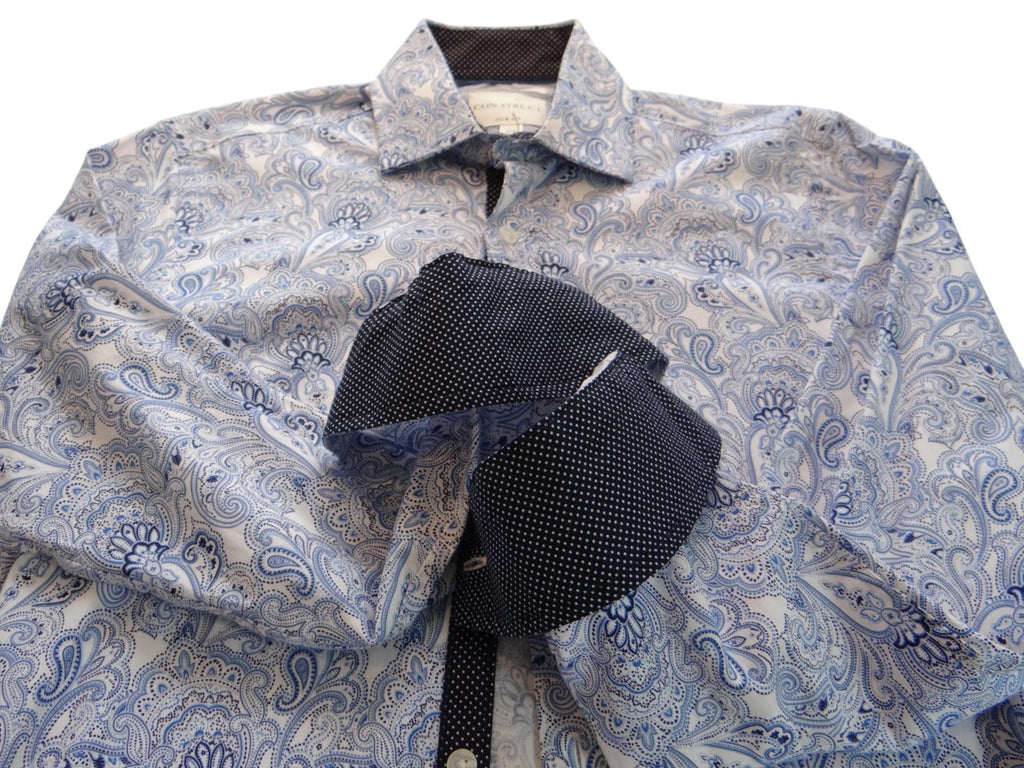 CON.STRUCT Slim Fit Men's Dress Shirt Blue Paisley Pattern
