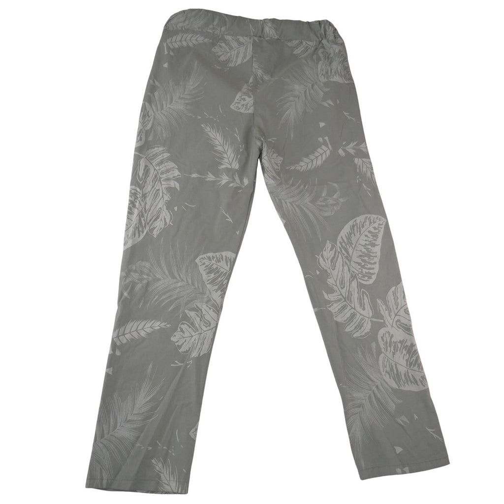 Made In Italy Tropical Leaf Print Pants Sage Green Viscose Blend Large