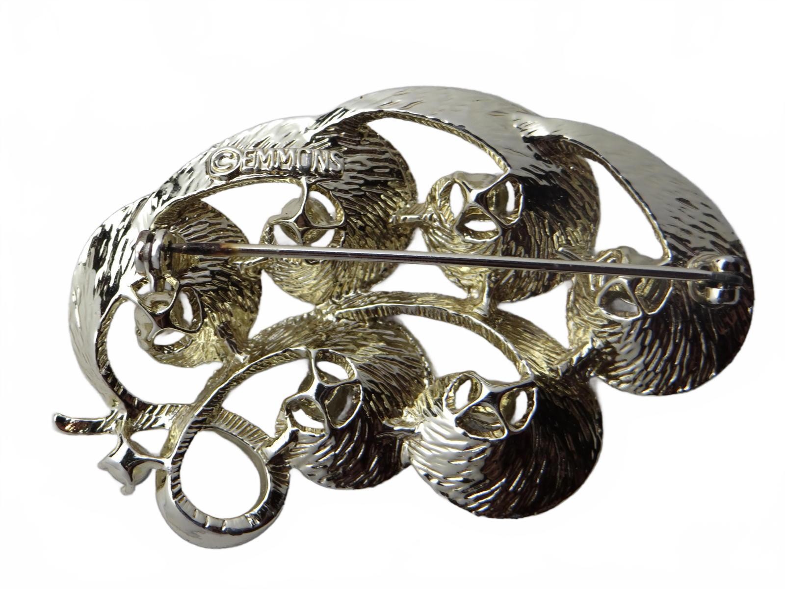 Silver-Tone Brooch with Black Pearls