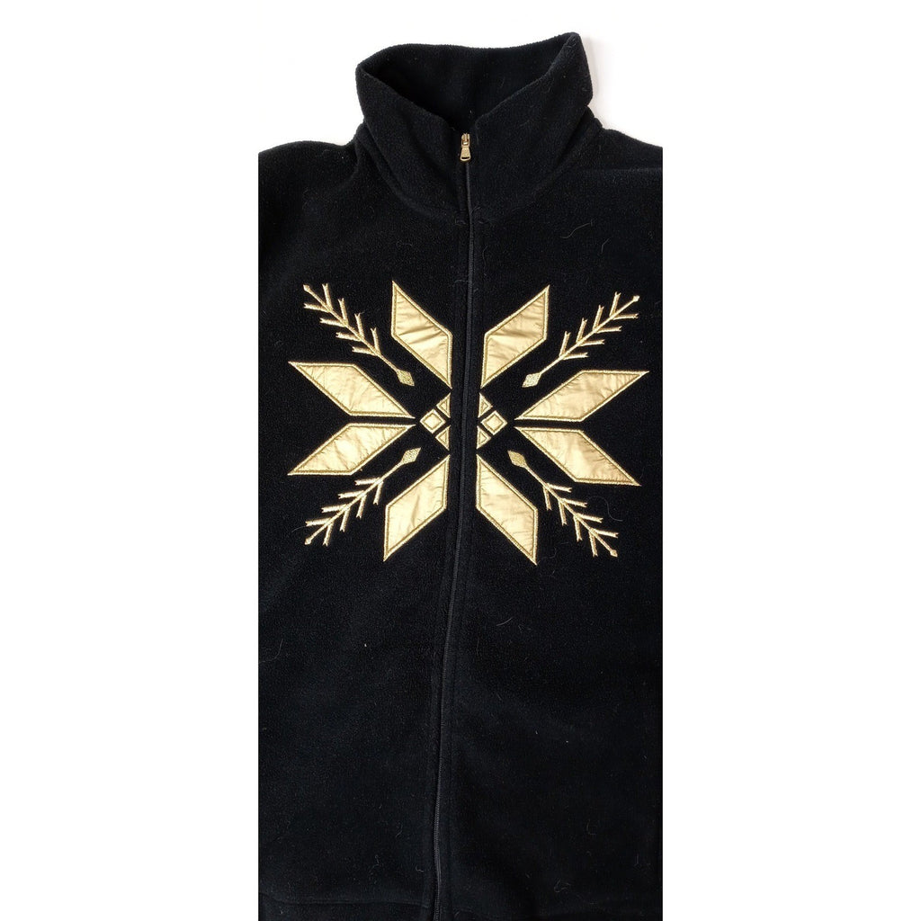 Vintage RL Ralph Lauren Active Petite Black Fleece Zip Jacket Gold Snowflake - M