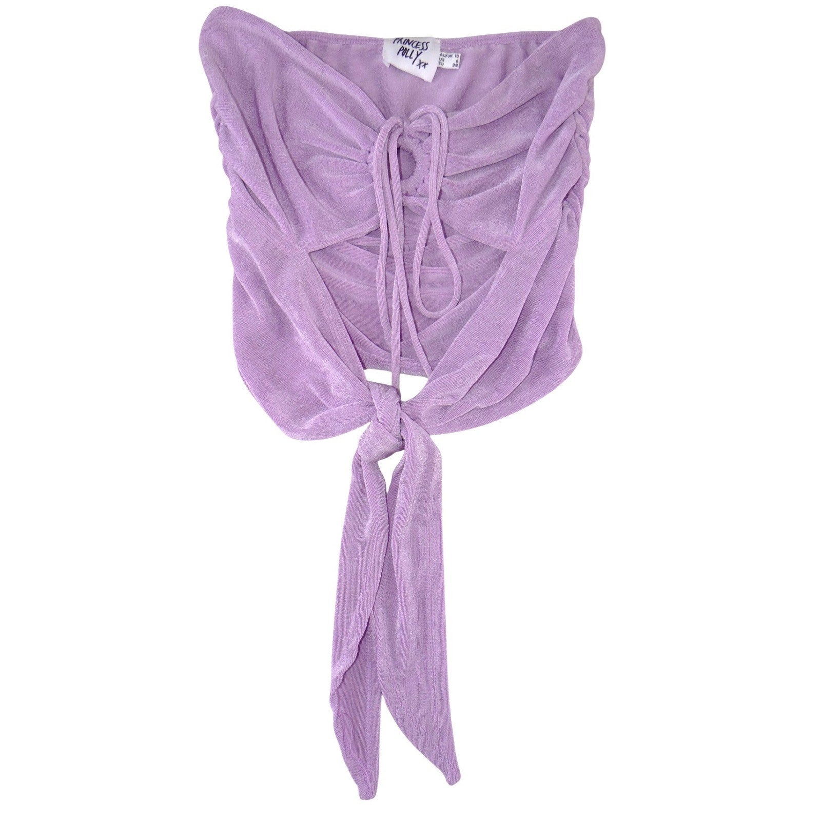Princess Polly Lavender Purple Shimmer Ruched Tie Front Tube Top US 6