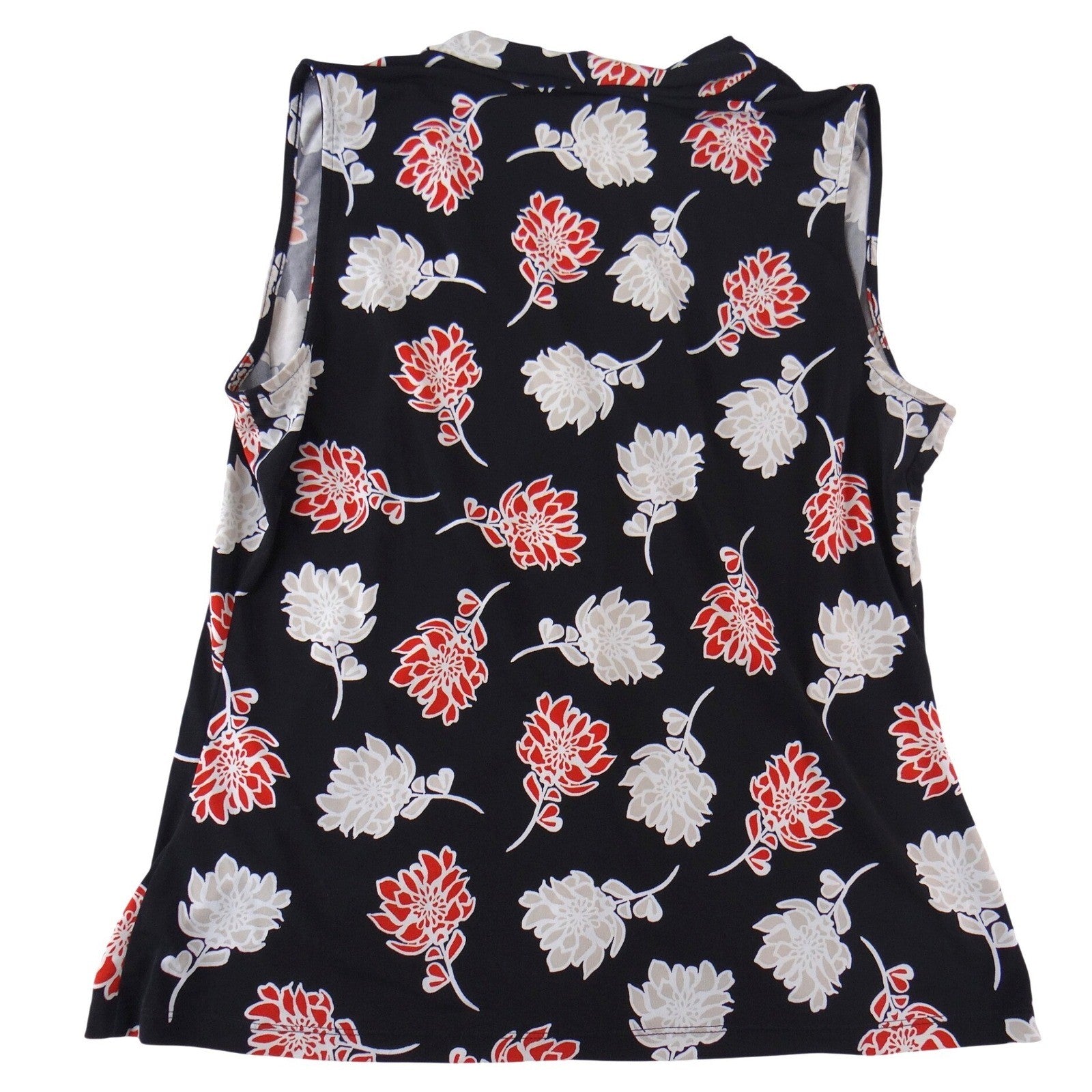 Calvin Klein Womens Black Red Floral Sleeveless V-Neck Blouse Size Large