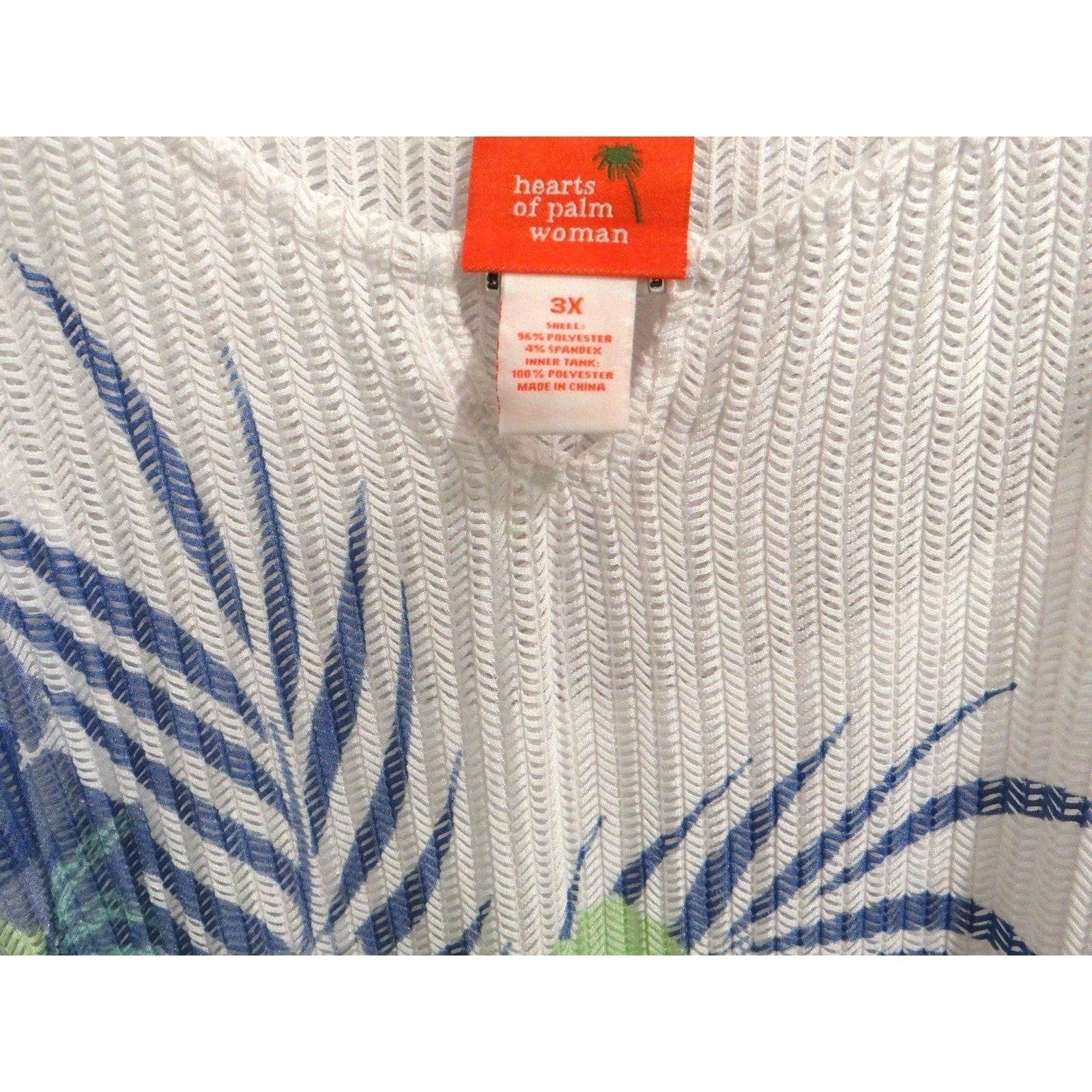 New w Tag Hearts of Palm Woman Blue Genie Top Tunic 3X Floral Tropical V-Neck