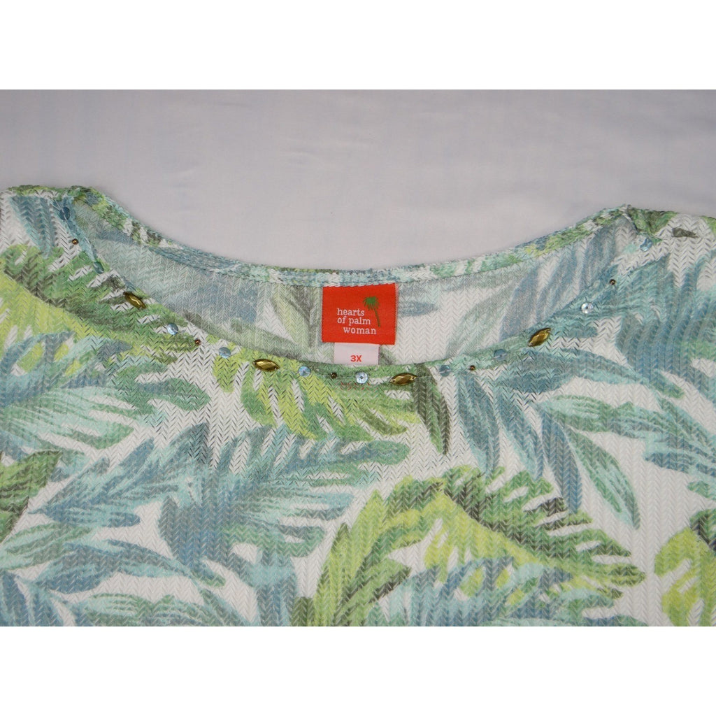 Hearts of Palm Woman 3X Tropical Leaf Print Tunic Top Drawstring Side Accent