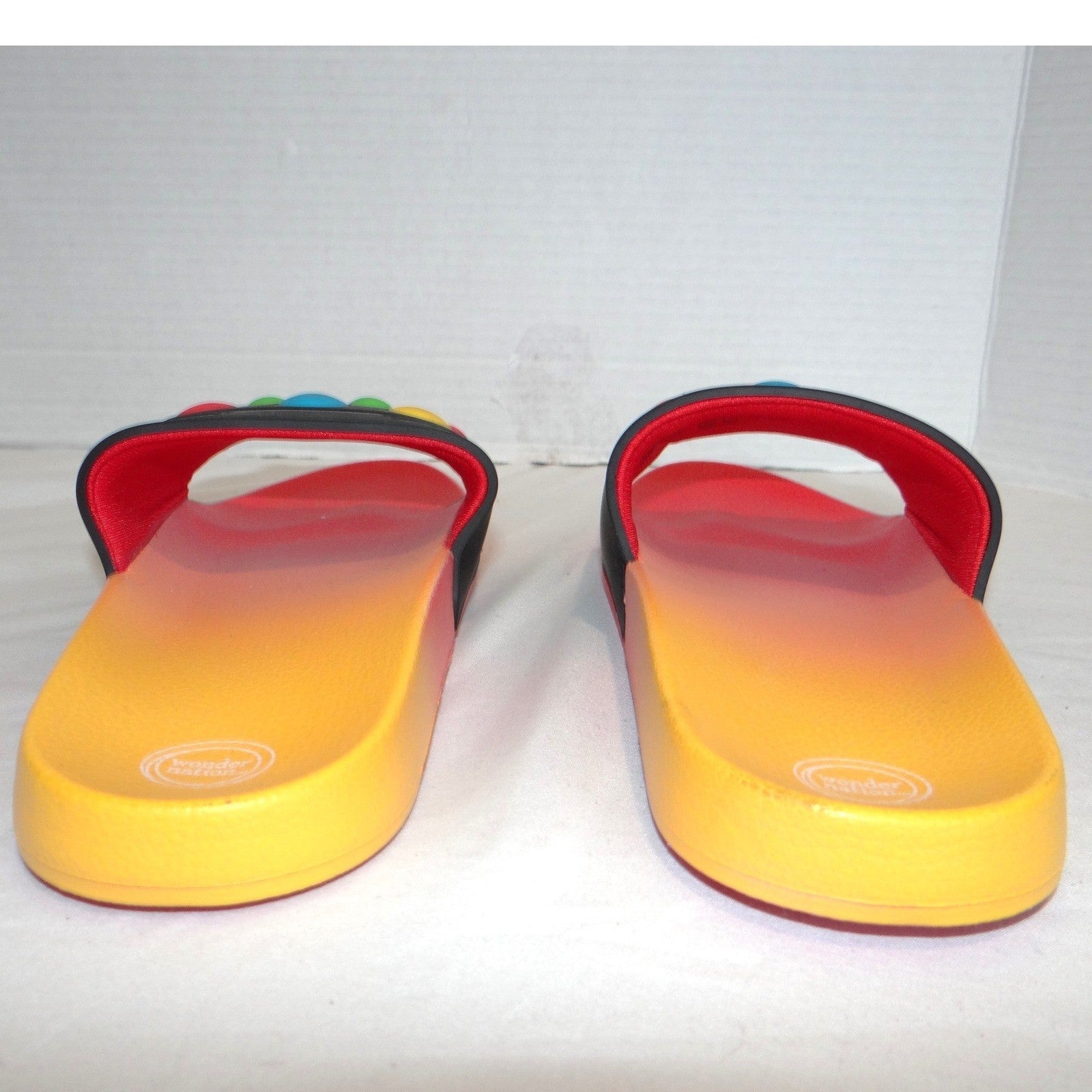 Wonder Nation Womens Red Yellow Ombre Slide Sandals Multicolor 3D Dots Size 6