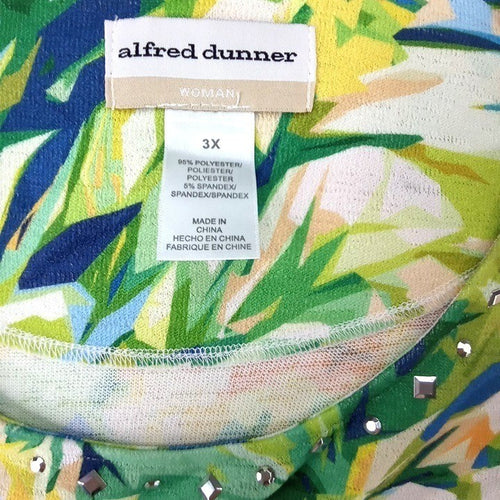 Alfred Dunner Woman 3X Floral Print Rhinestone Neckline 3/4 Sleeve Top
