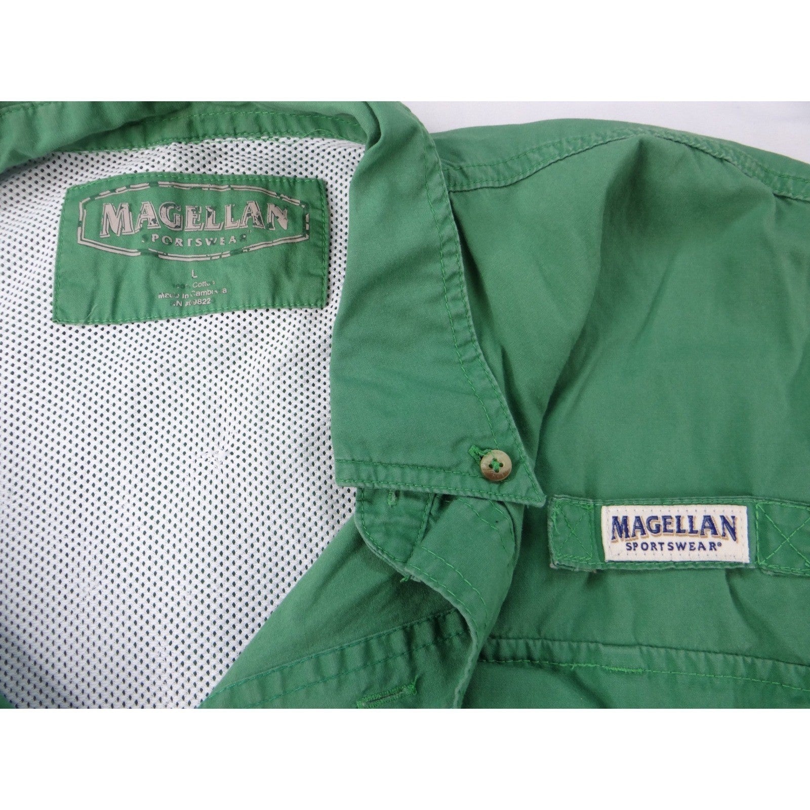 Magellan Sportswear Men's Green Short Sleeve Button Up Fishing Shirt Size L