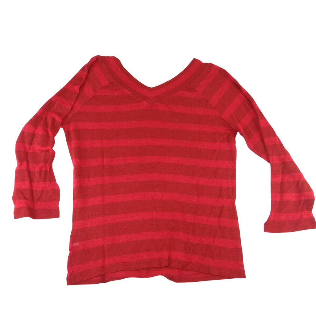 The Limited Womens Red Burgundy Striped V-Neck 3/4 Sleeve Knit Sweater XL