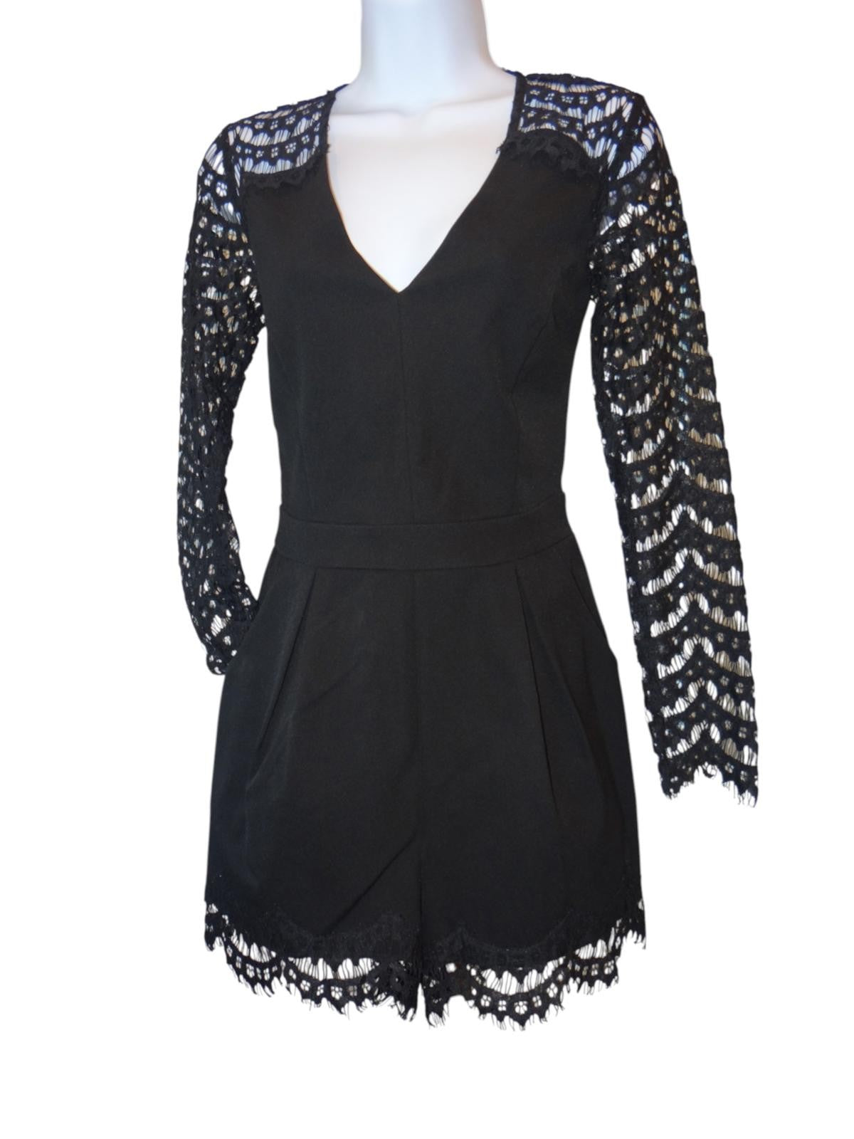 Adelyn Rae Elegant Black Lace Romper - XS