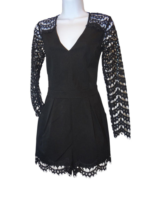 Adelyn Rae Elegant Black Lace Romper - XS