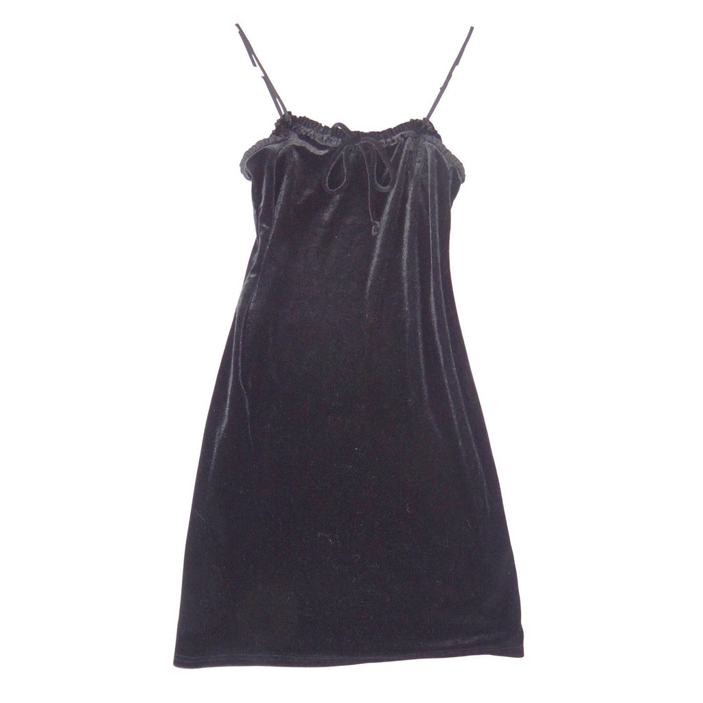 Urban Outfitters Black Velvet Ruffle Mini Dress Spaghetti Strap Tie Front