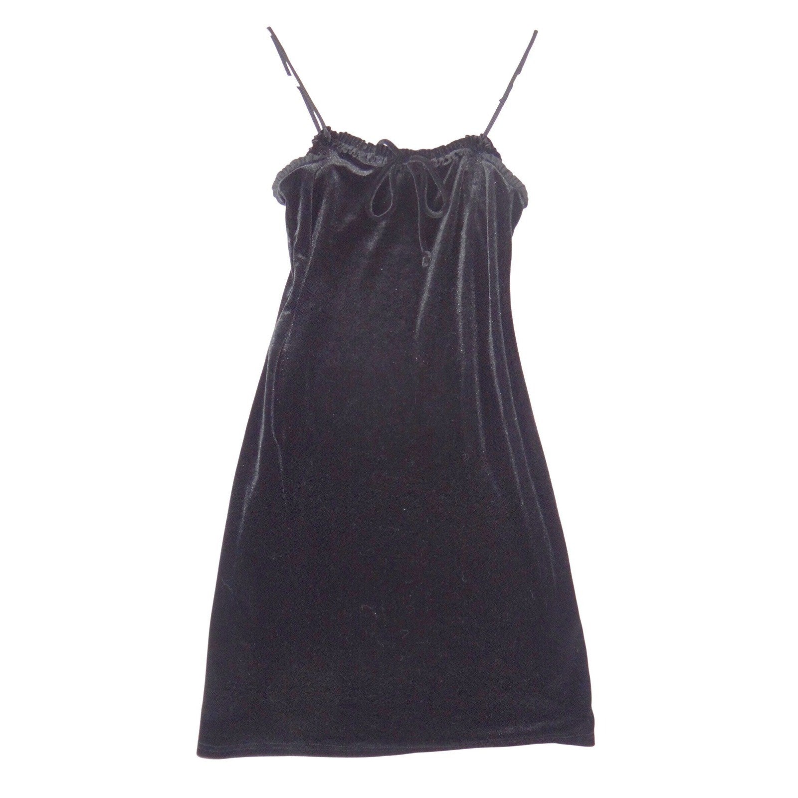Urban Outfitters Black Velvet Ruffle Mini Dress Spaghetti Strap Tie Front