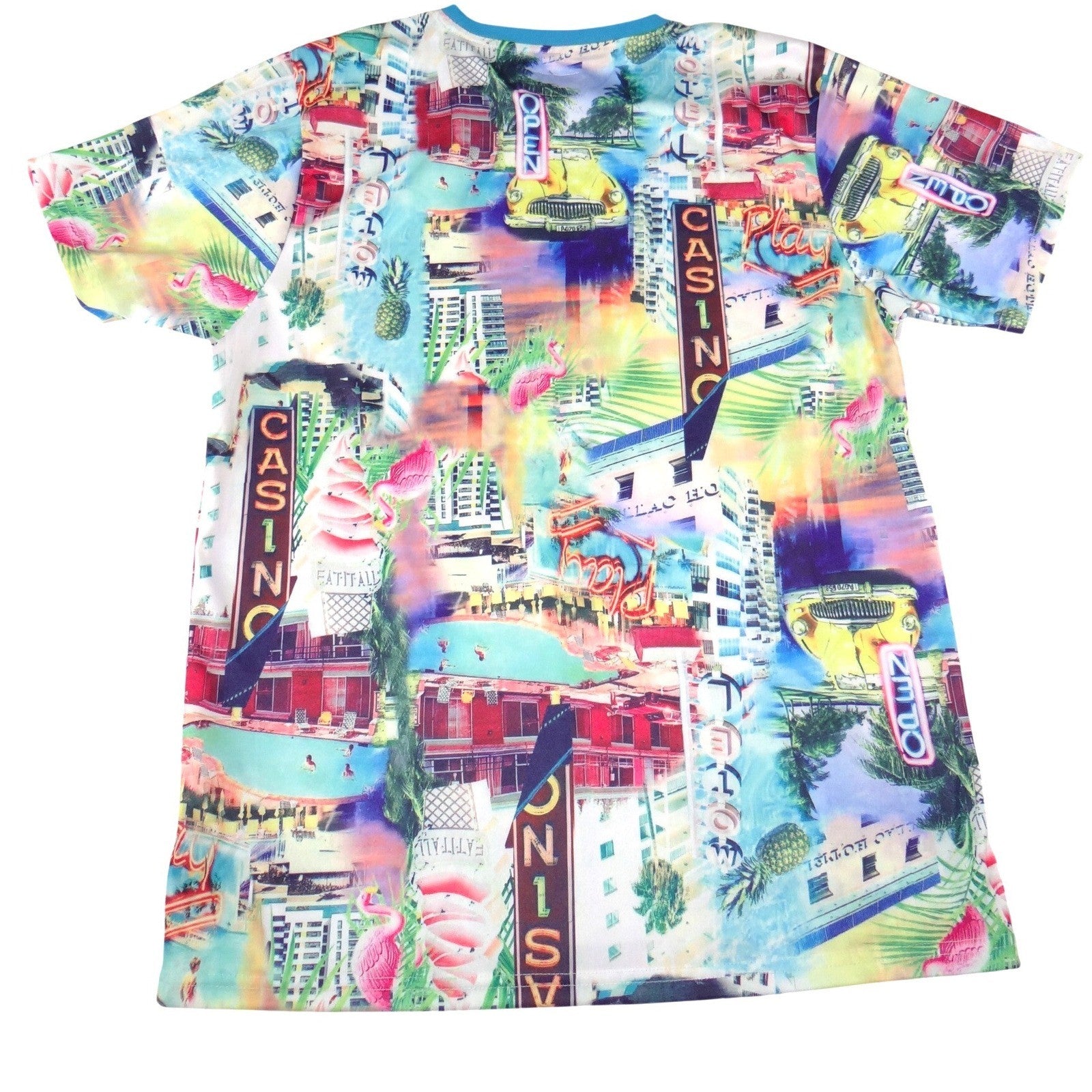 Super Shine Prints By Drill Mens Large Retro Vegas Miami All Over Print T-Shirt