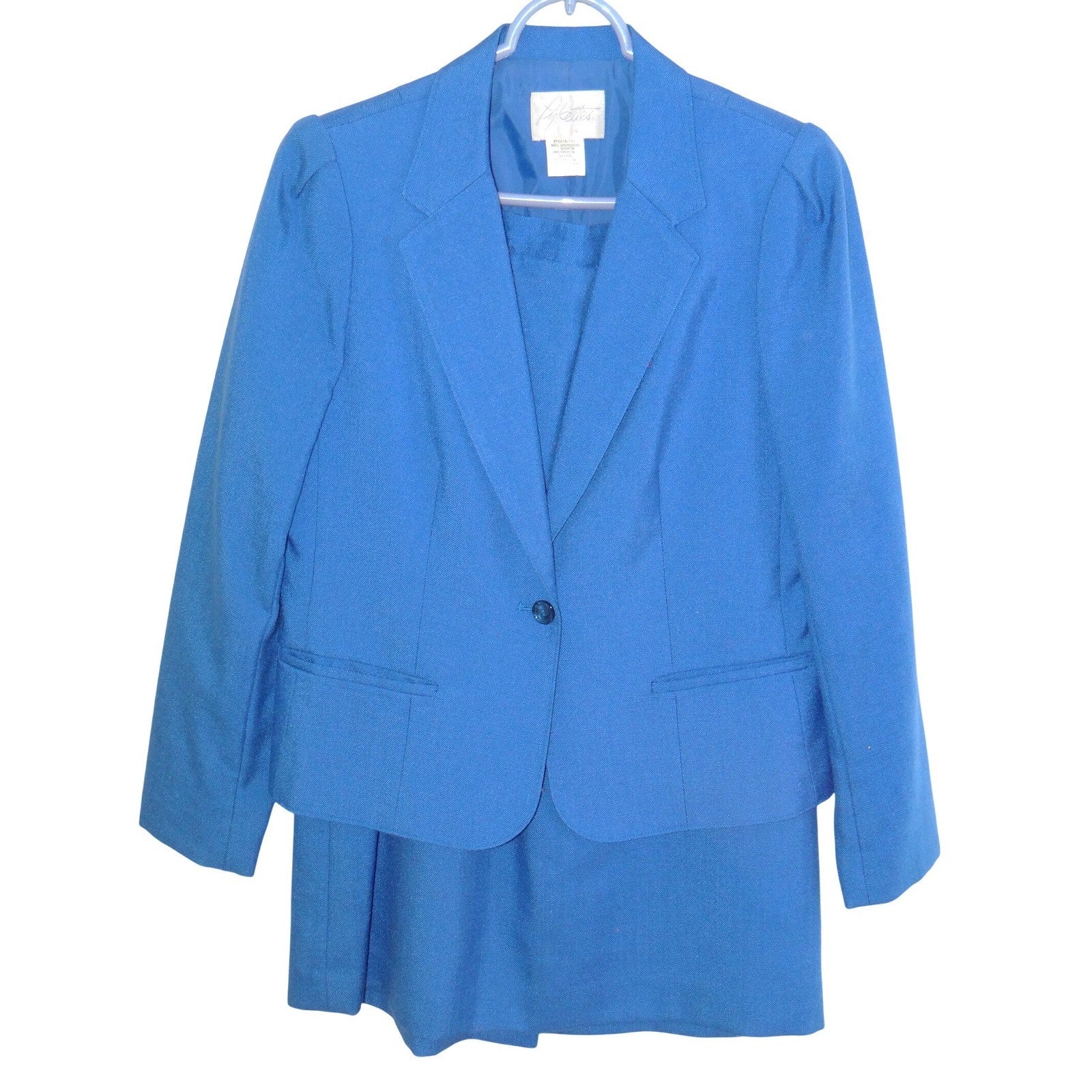 Pykettes Vintage Royal Blue Skirt Suit Set Blazer Mini Skirt Made in Japan 12