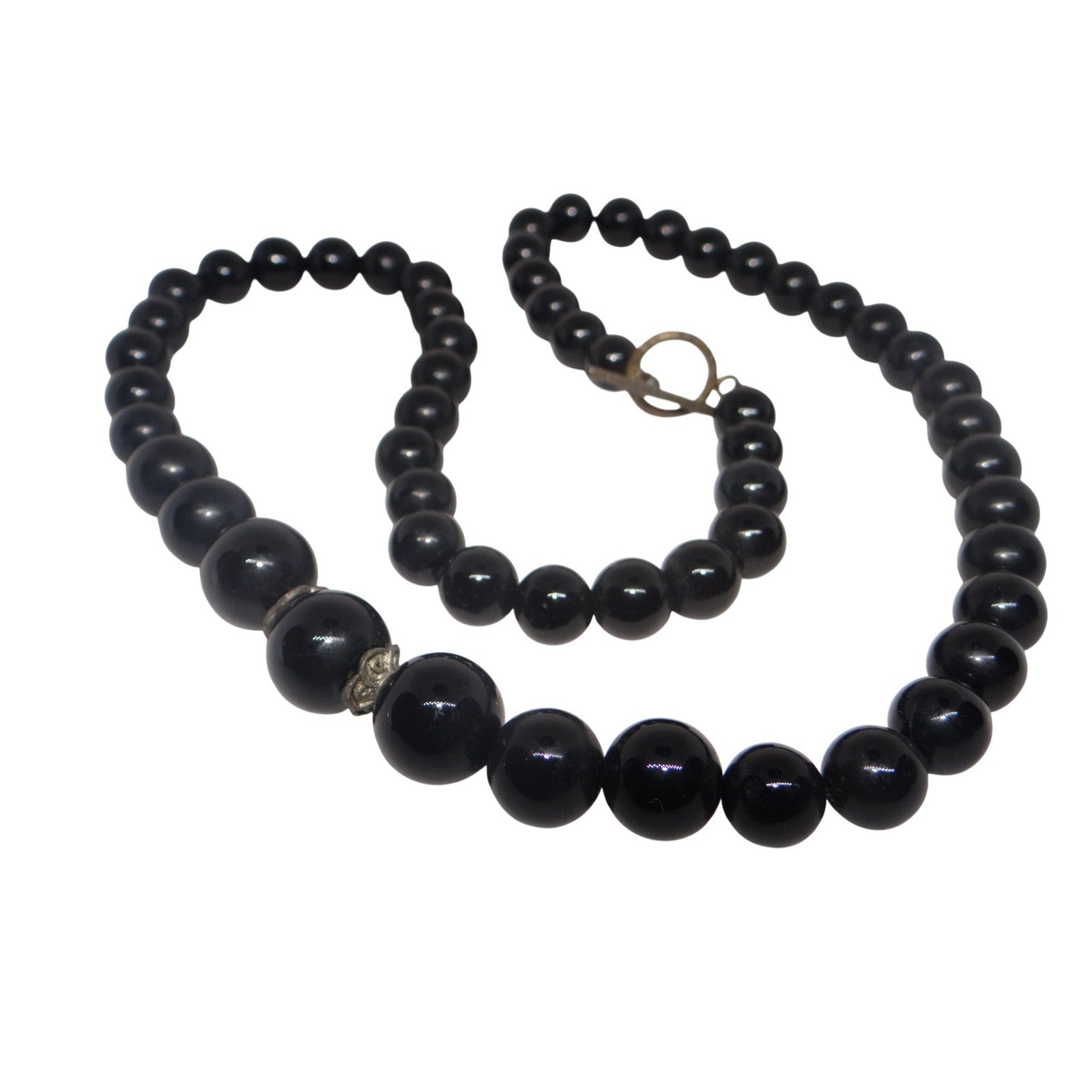 Vintage Elegant Black Beaded Statement Necklace Toggle Clasp Estate Jewelry