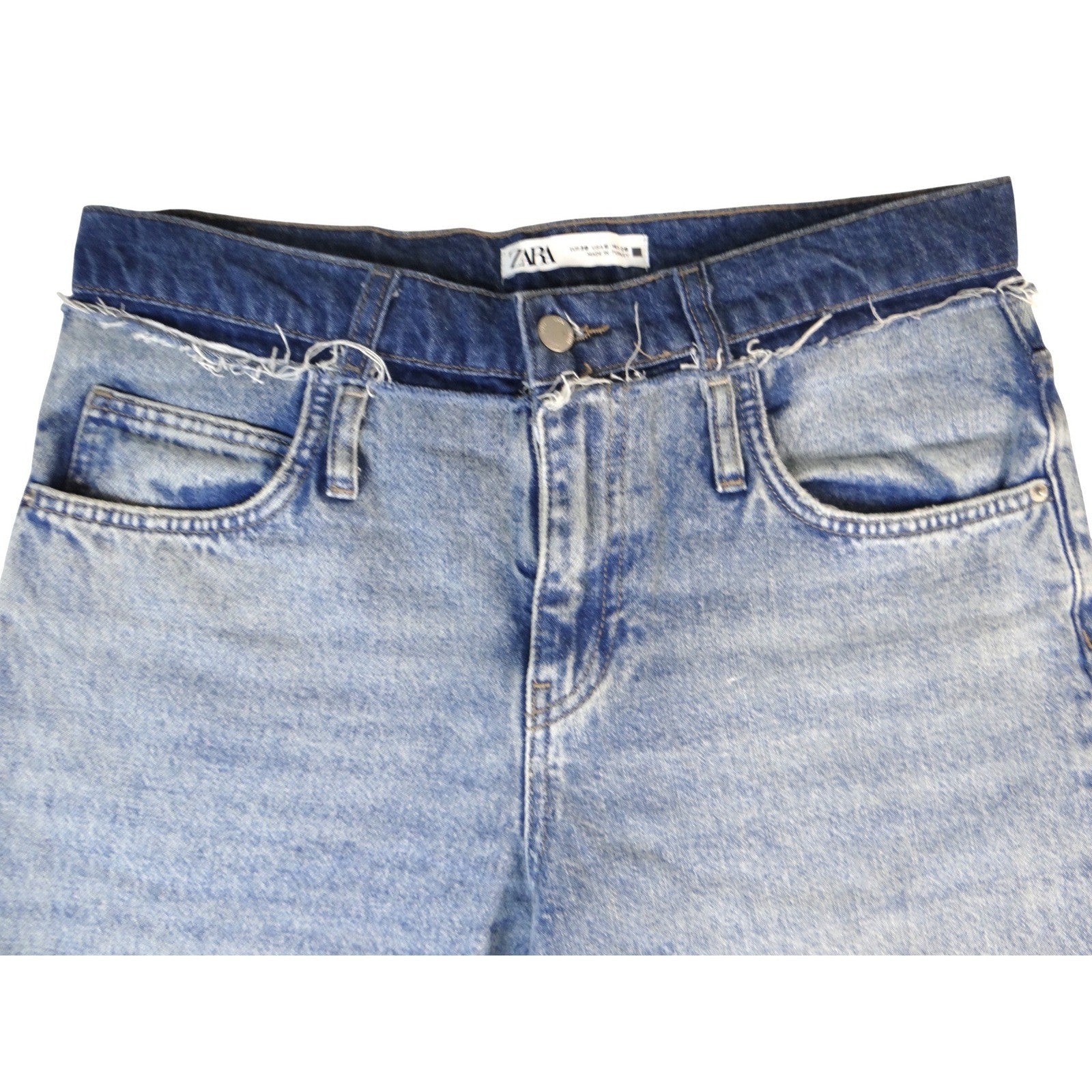 ZARA Women Straight Leg Jeans Light Wash Distressed Raw Hem Size 6