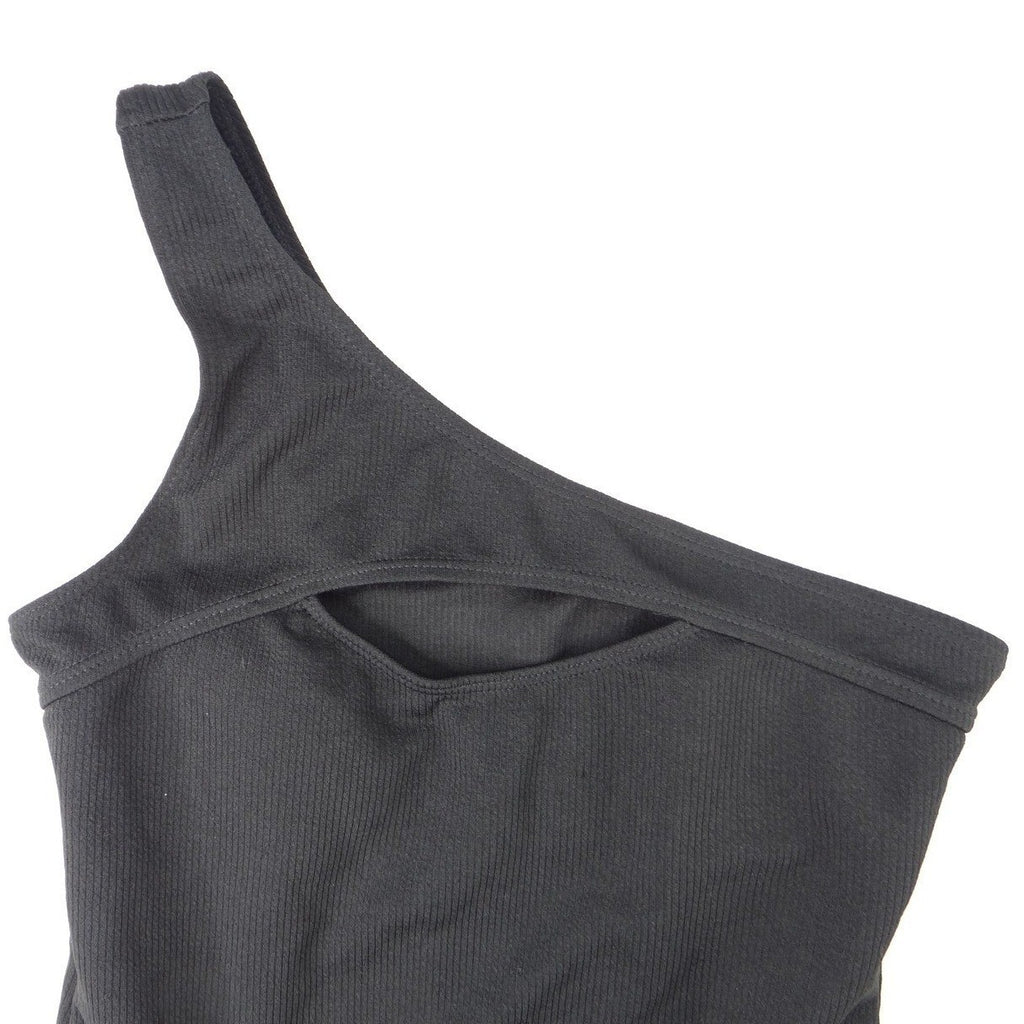 Black One Shoulder Cutout Ribbed Bodysuit Size M
