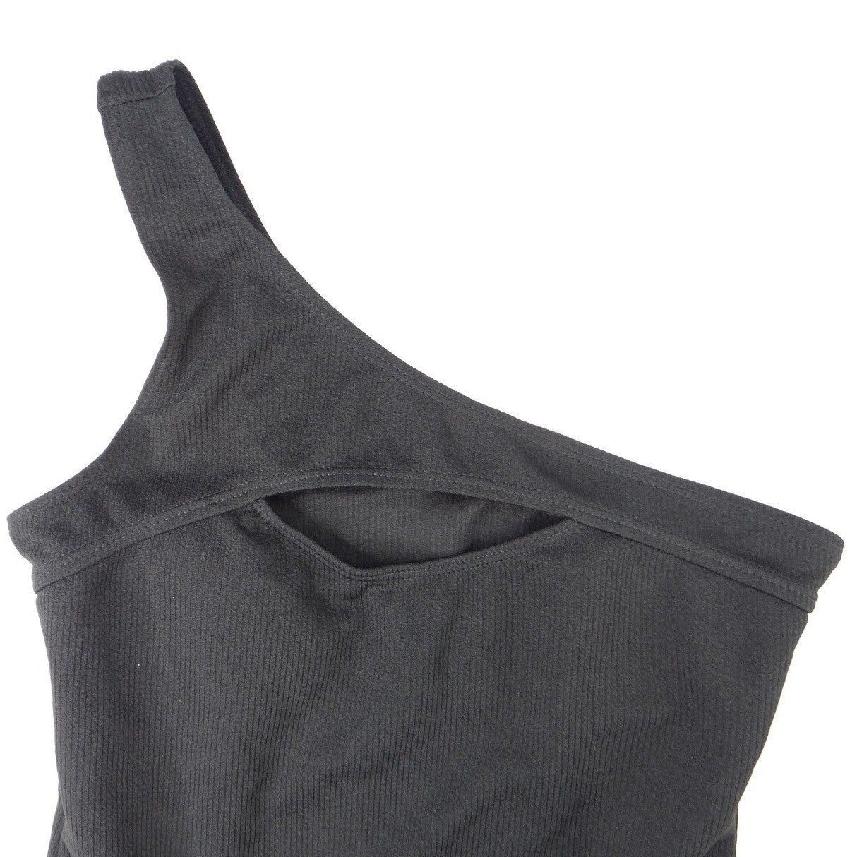 Black One Shoulder Cutout Ribbed Bodysuit Size M