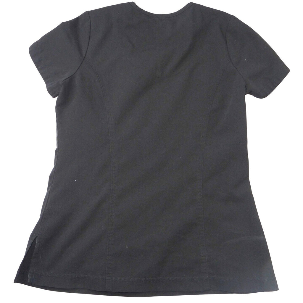 Betsey Johnson Black V Neck Scrub Top Short Sleeve Lips Roses Print XXS