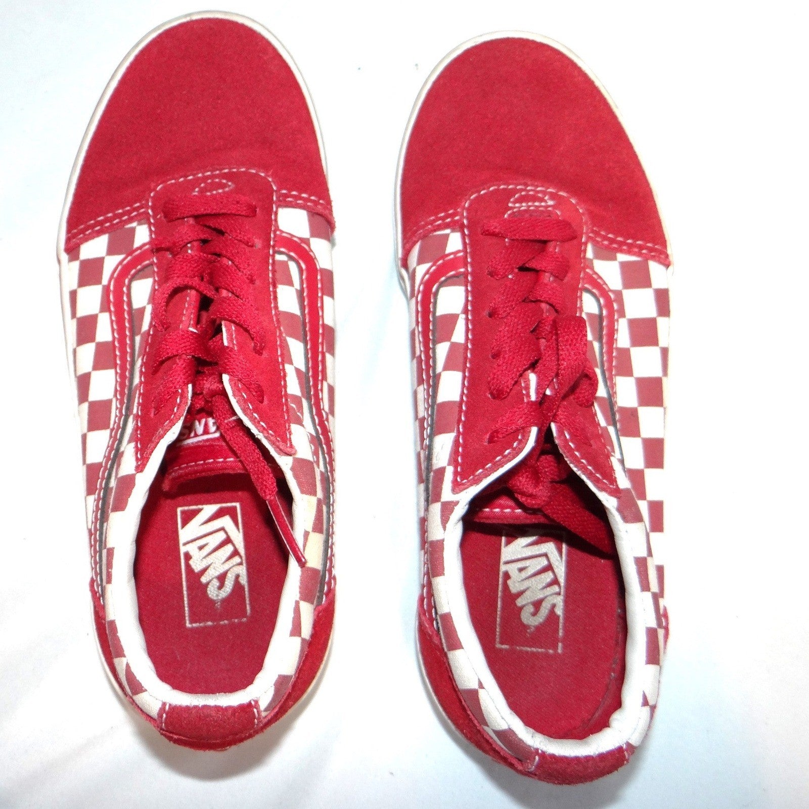 Vans Old Skool Red White Checkerboard Suede Canvas Kids Shoes Size 4.0 Youth