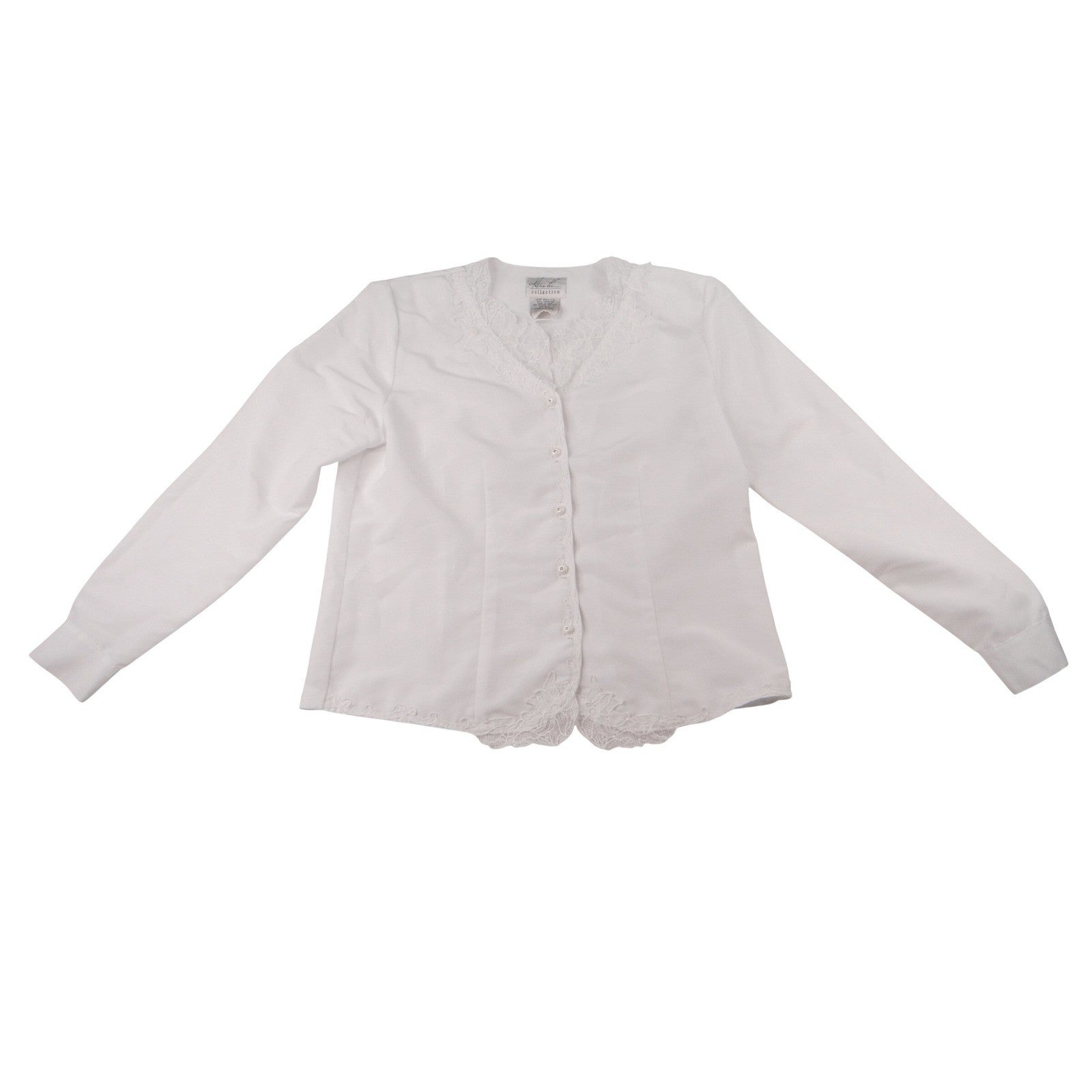 Vintage Kathie Lee Collection Womens Small White Lace Trim Button Front Blouse