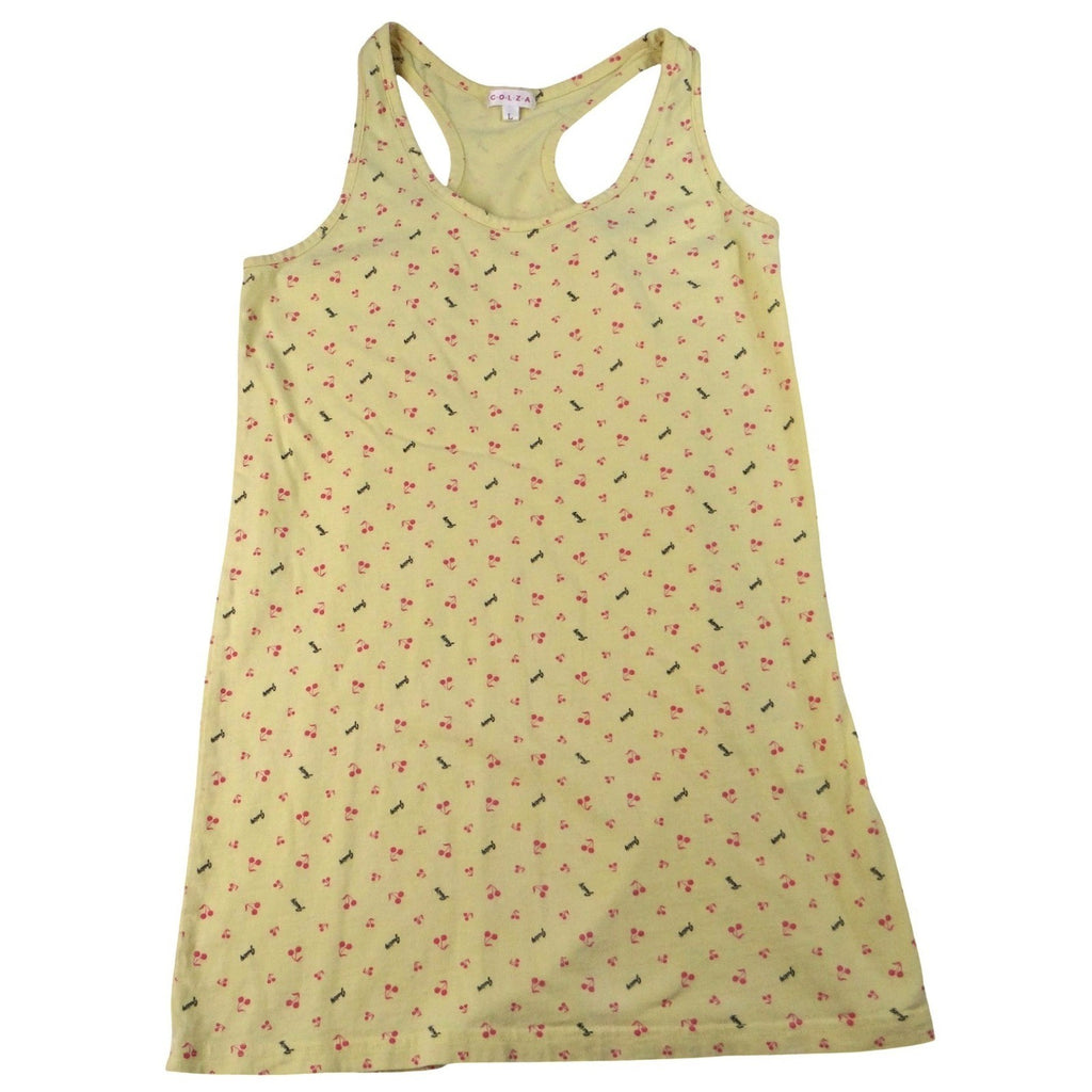 Y2K COLZA Womens Yellow Cherry Print Racerback Tank Top Size L