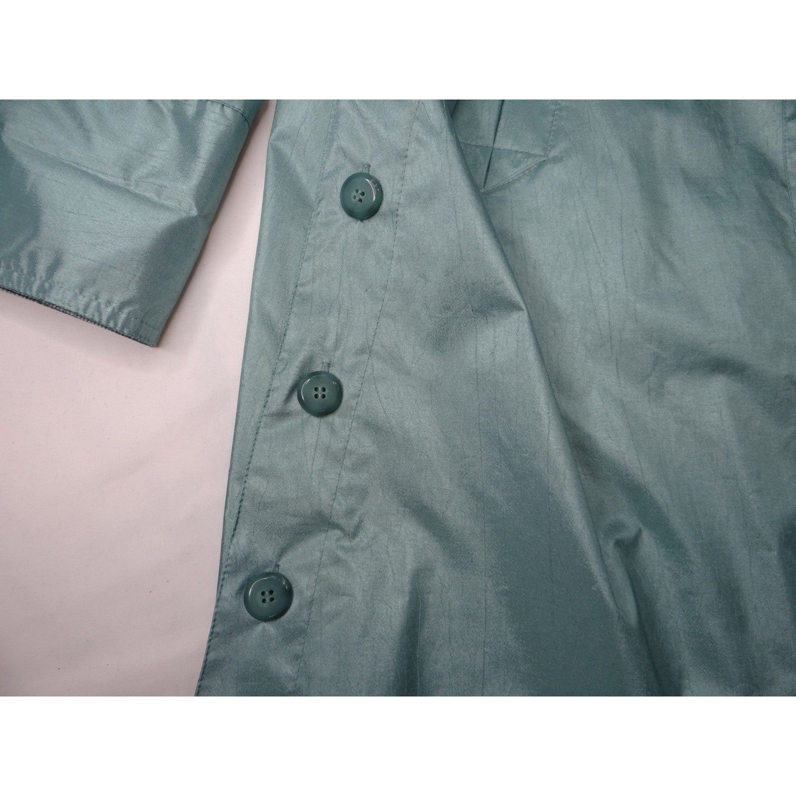 Vintage British Mist Teal Raincoat Women's Size 16 Trench Style Water Resistant