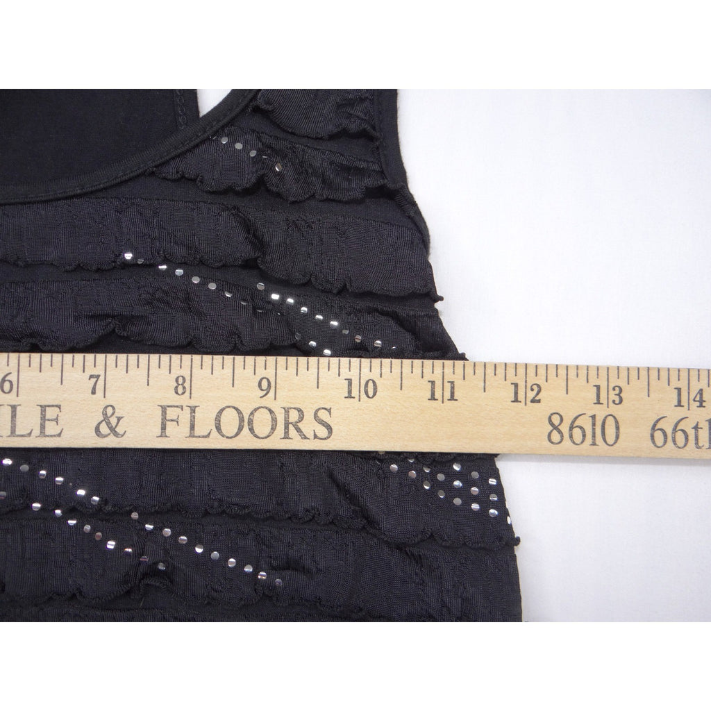 Y2K Candy Rain Womens Black Ruffle Sequin Racerback Tank Top Size L Slim Fit