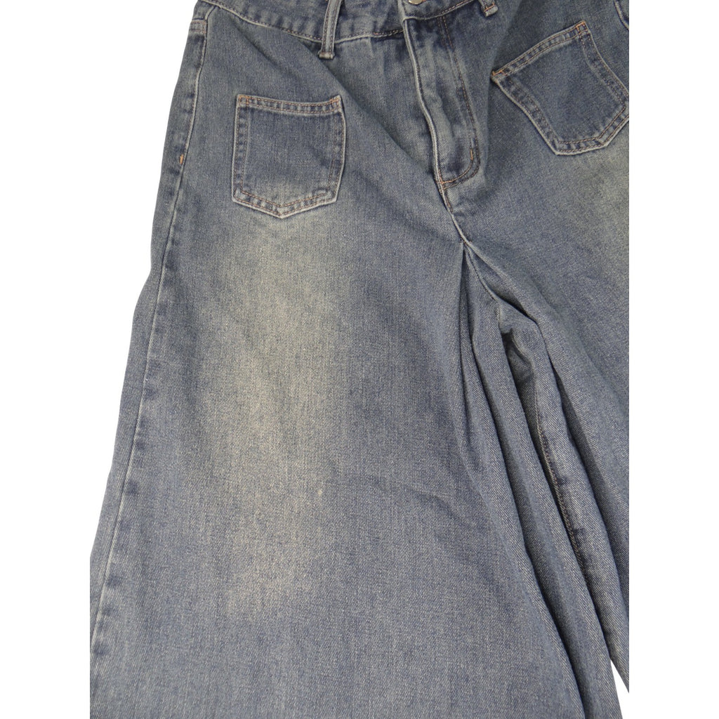 Y2K inspired Extreme Wide Leg Denim Jeans Cropped Raw Hem On Trend