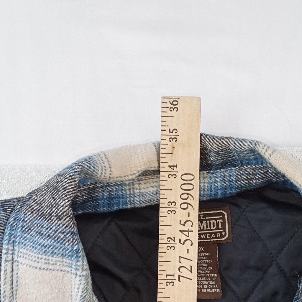 CE Schmidt Mens 2X Quilted Flannel Shirt Jacket Blue Plaid Workwear