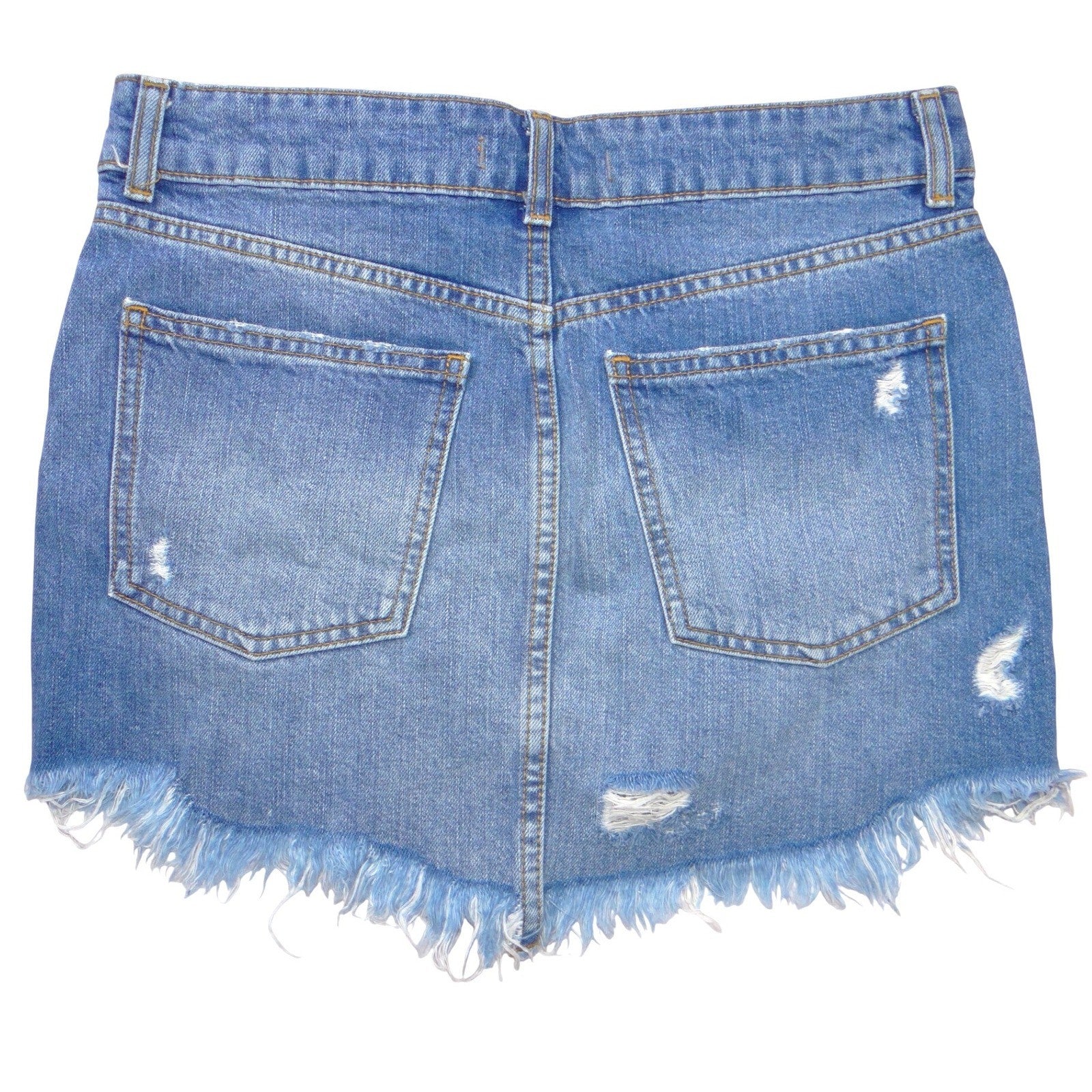 Free People Embroidered Rose Studded Distressed Denim Mini Skirt Blue Size 26