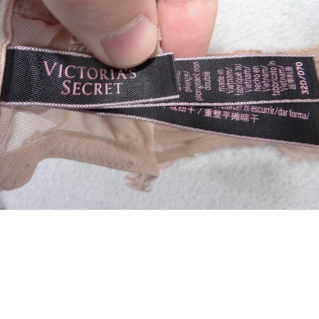 Victoria's Secret Nude Tan Floral Lace Unlined Plunge Bra 32D Underwire