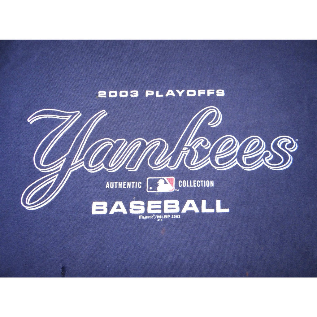 Majestic MLB 2003 Playoffs New York Yankees Baseball TShirt Mens Read Distressed