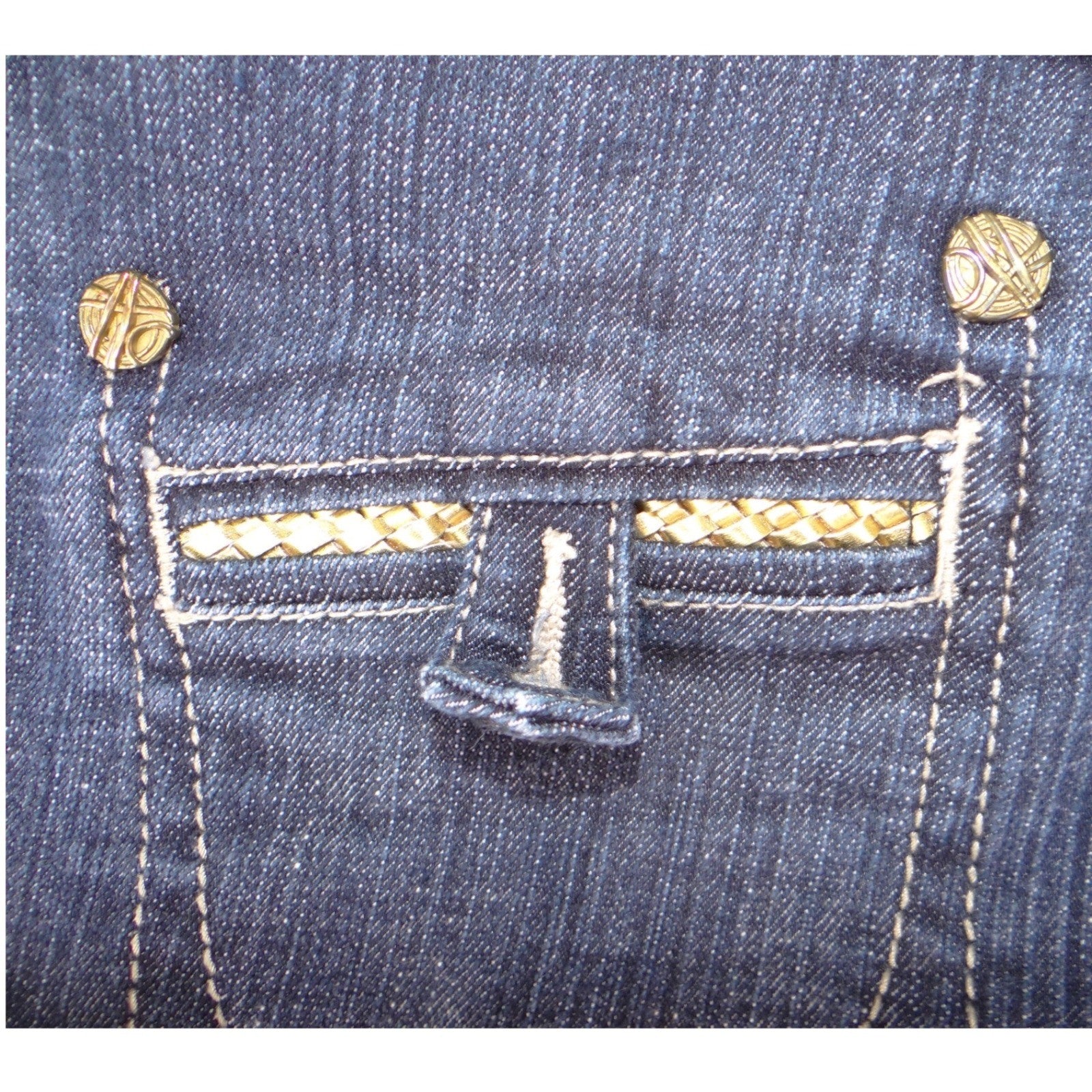 Cache Womens Dark Wash Wide Leg Jeans Blue Gold Braided Pocket Size 8